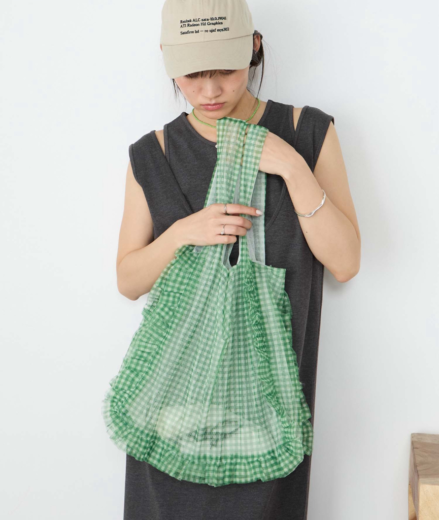 日本荷葉邊格紋袋