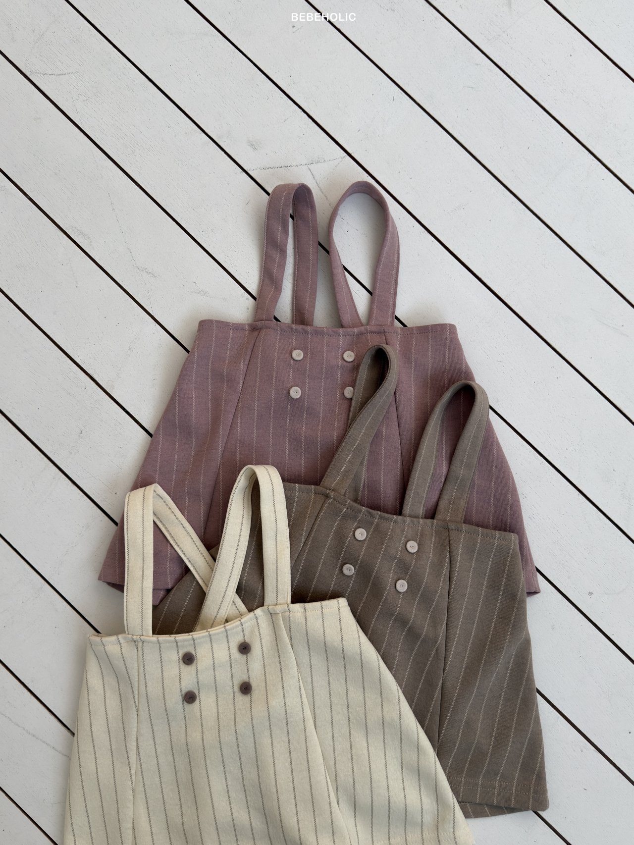 🌸預訂 韓國直送🌸🇰🇷BEBEHOLIC三色縫線條紋吊帶連身褲