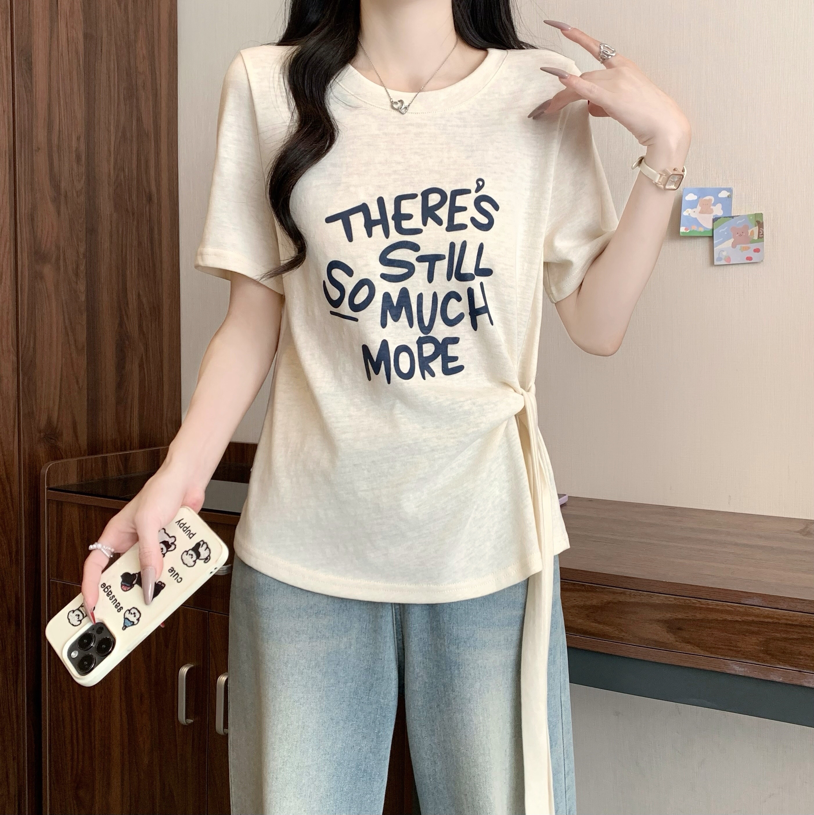 B214(80825) 韩版THERE’S STILL SO MUCH MORE侧腰绑带3色上衣 