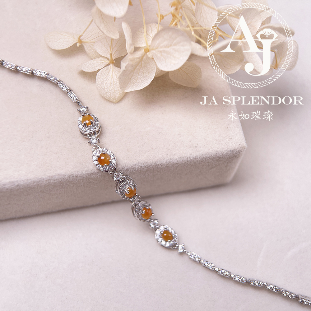 JBS-19 天然翡翠A 玉 冰種黃翡蛋面純銀手鏈