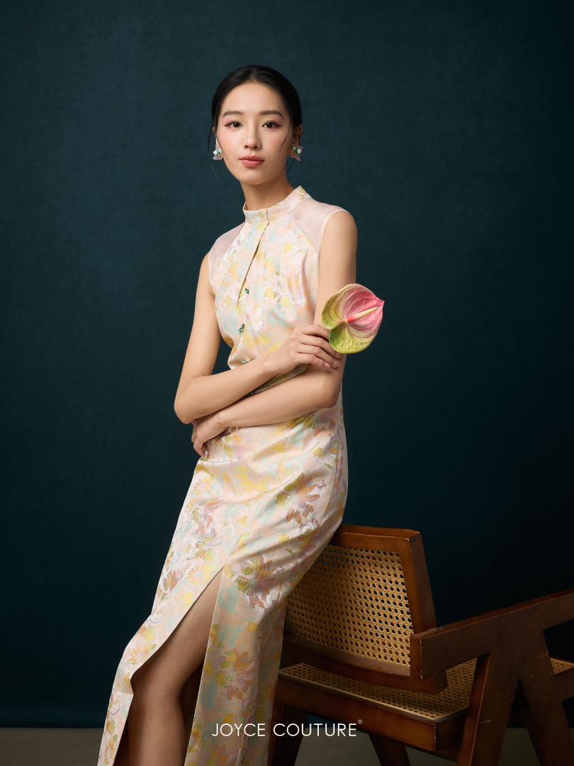 绿色玻璃钮扣旗袍 D0360