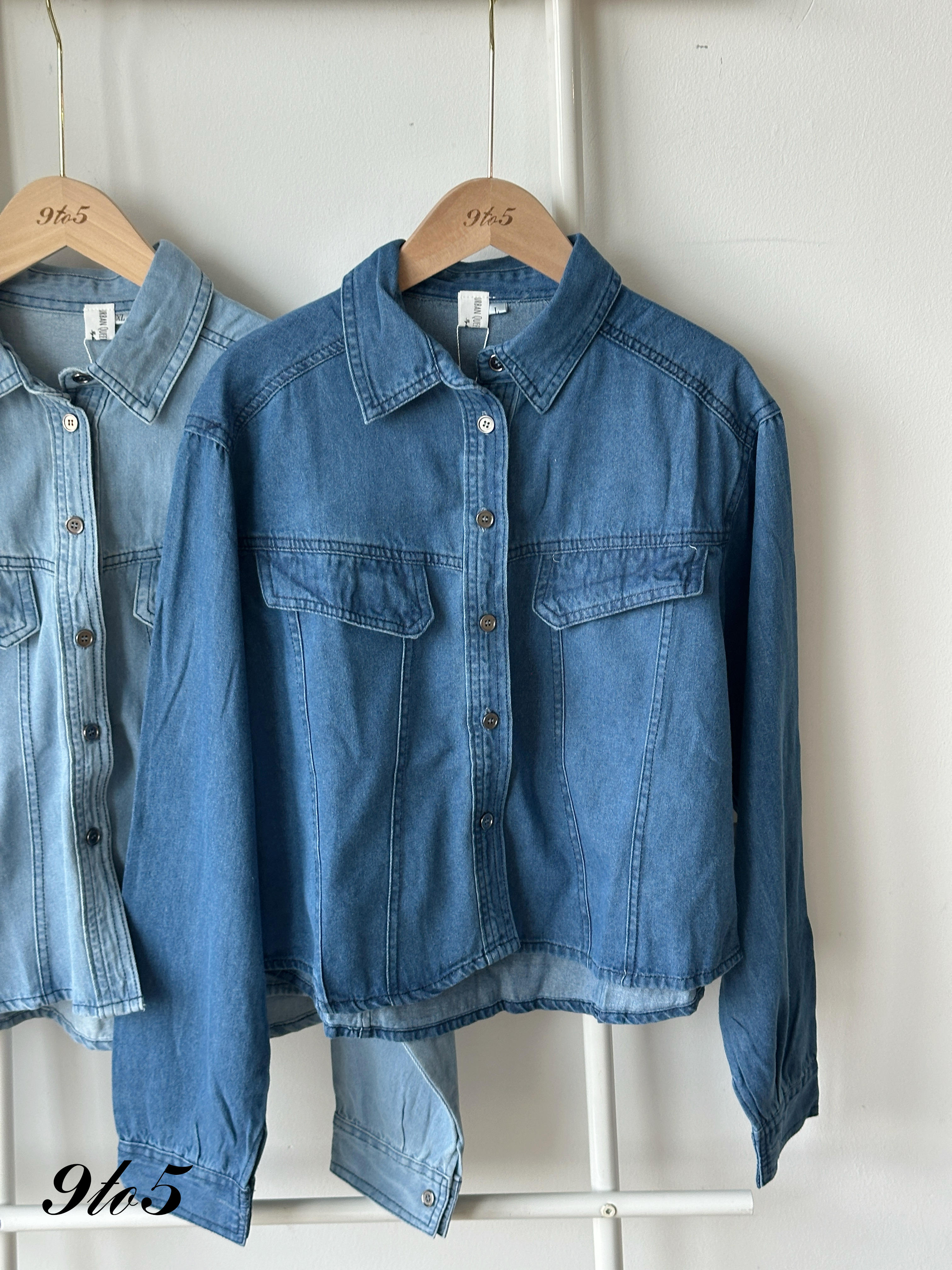 T4248 Long Sleeve Denim Jacket - Blue & Light Blue