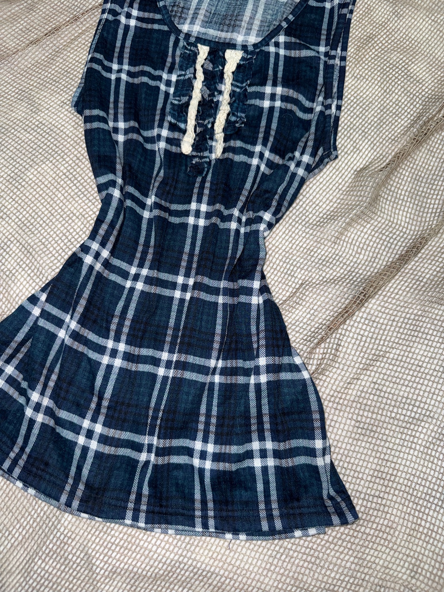 Navy Plaid Y2k Victorian-Inspired Top
