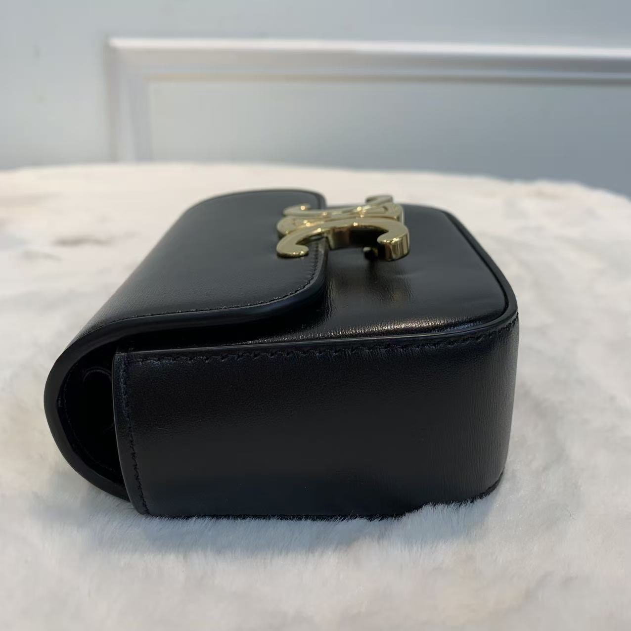 Celine 凱旋門系列 mini斜挎包 黑金 牛皮 經典款單肩手提包 