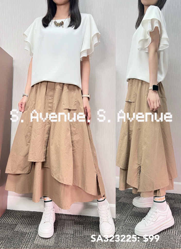 SA323225: 荷葉袖拼紗雪紡top