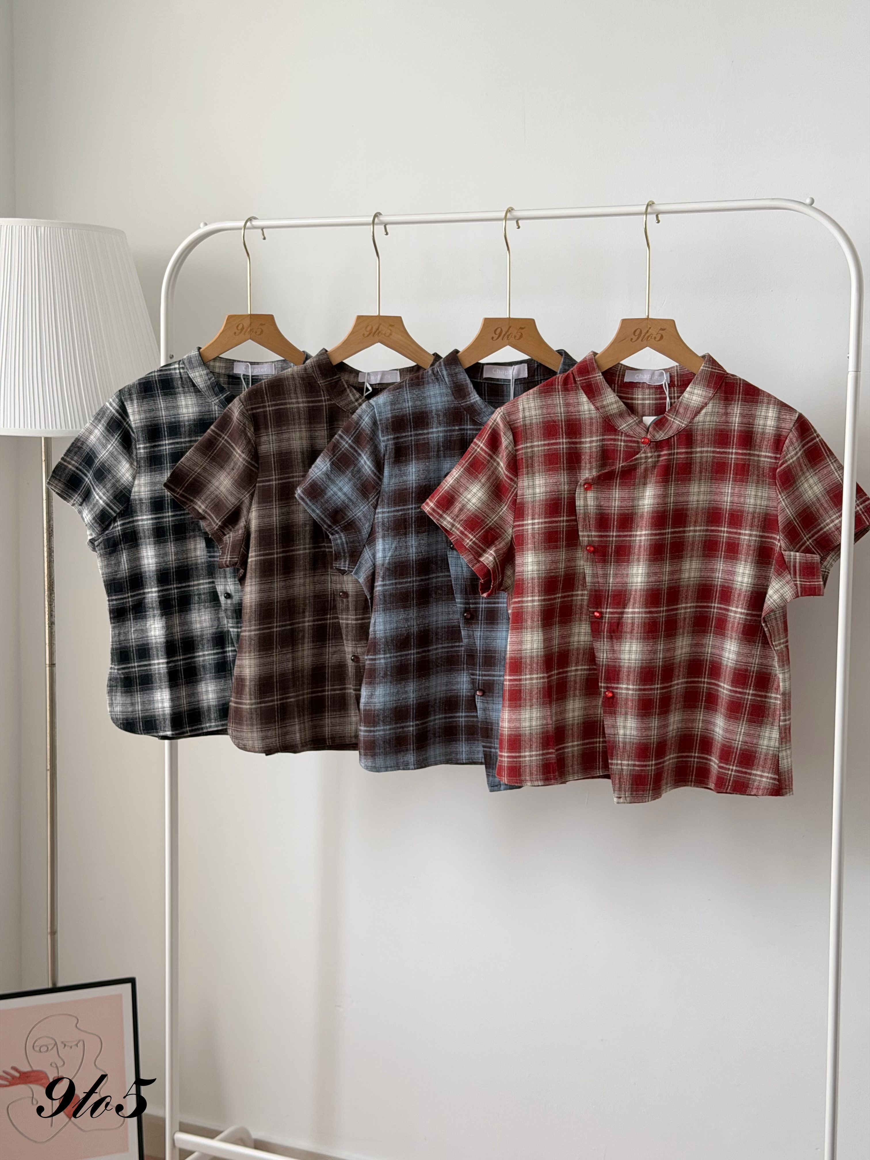 T4516 Vintage Checkered Cheongsam Top - 4 Colors