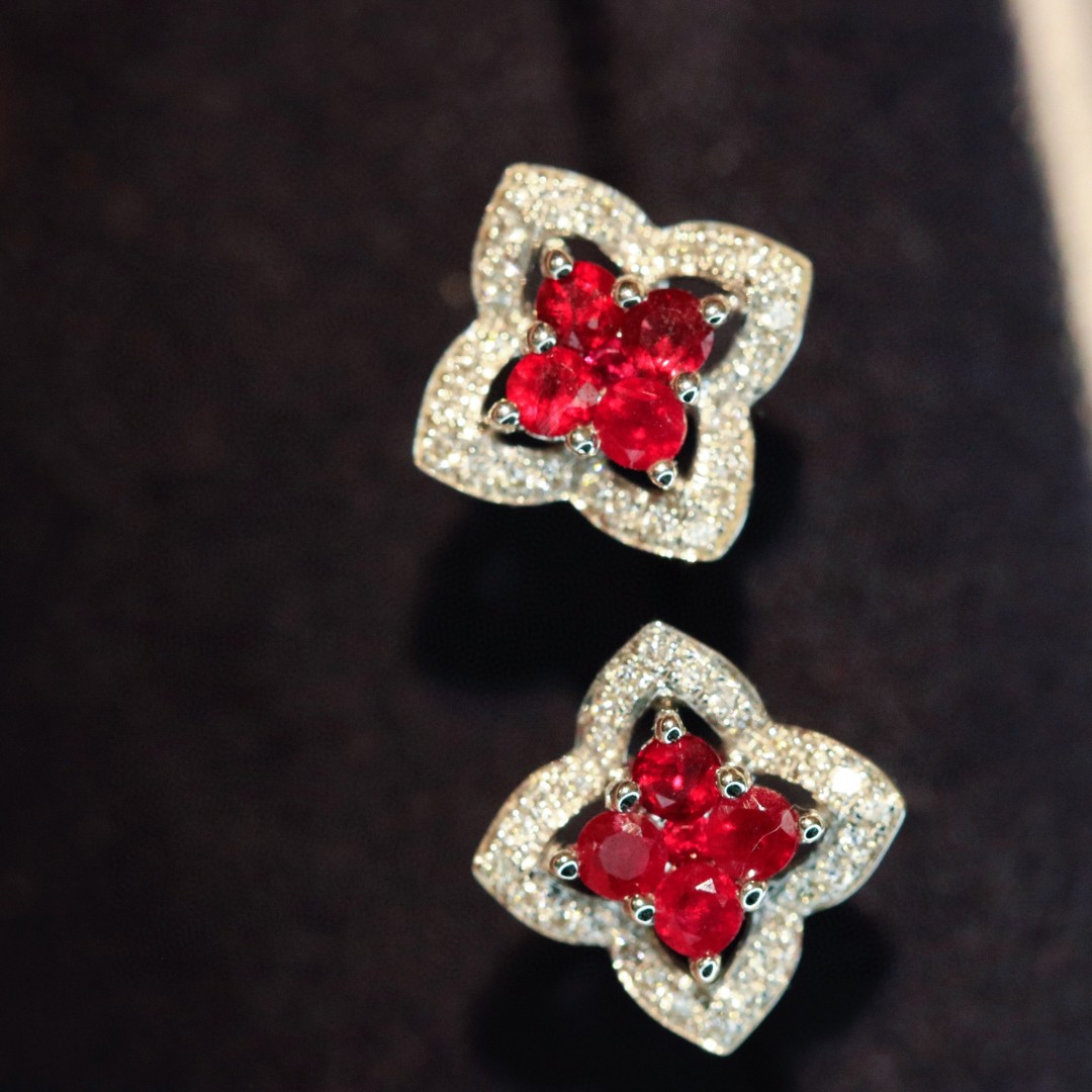 18K Ruby Diamond Earrings 