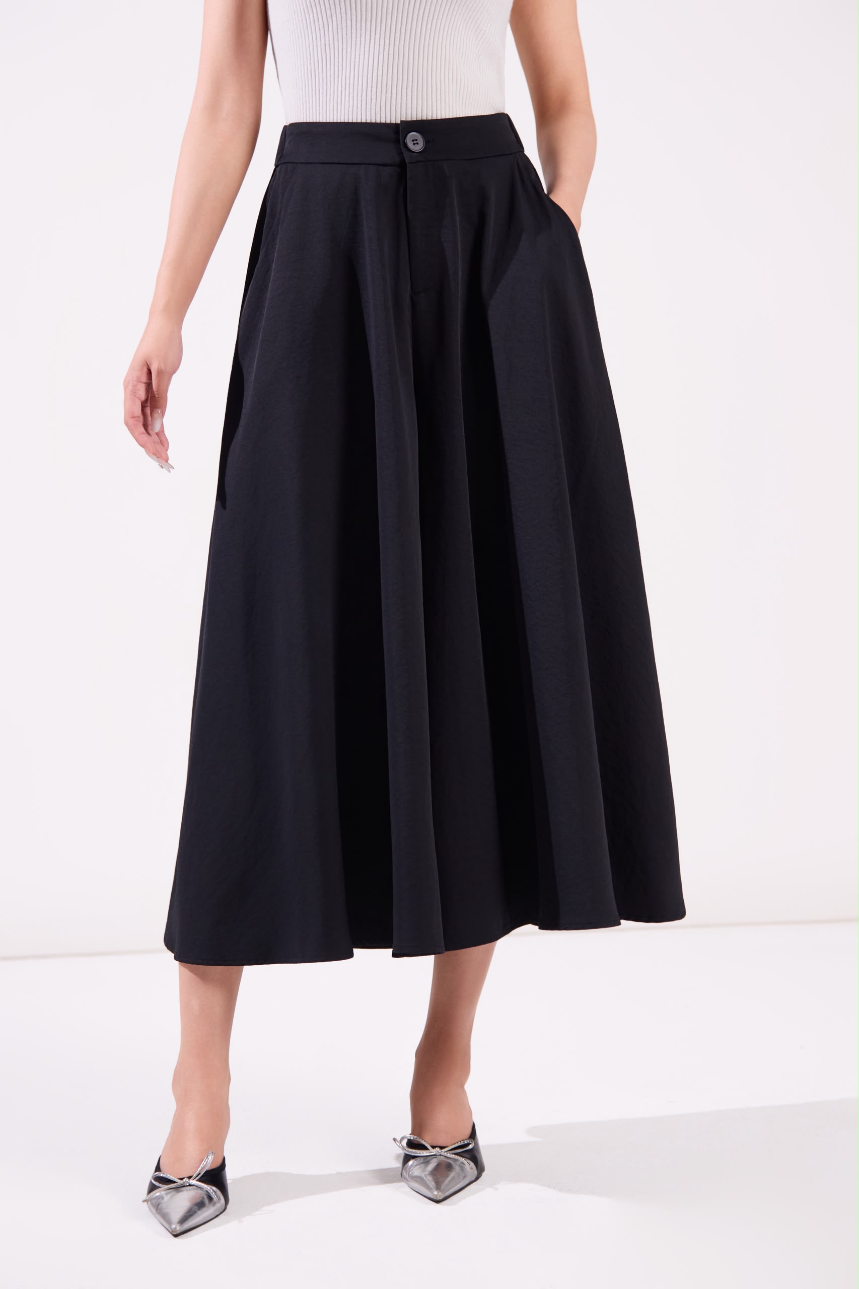 13241348 High-Waist Pleated Wide-Leg Culottes