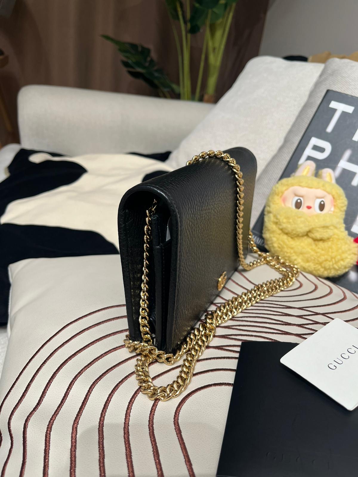 Gucci wallet on chain calfskin 黑色牛皮金鏈 100%Authentic,98%new ✅收據✅dust bag ✅BOX