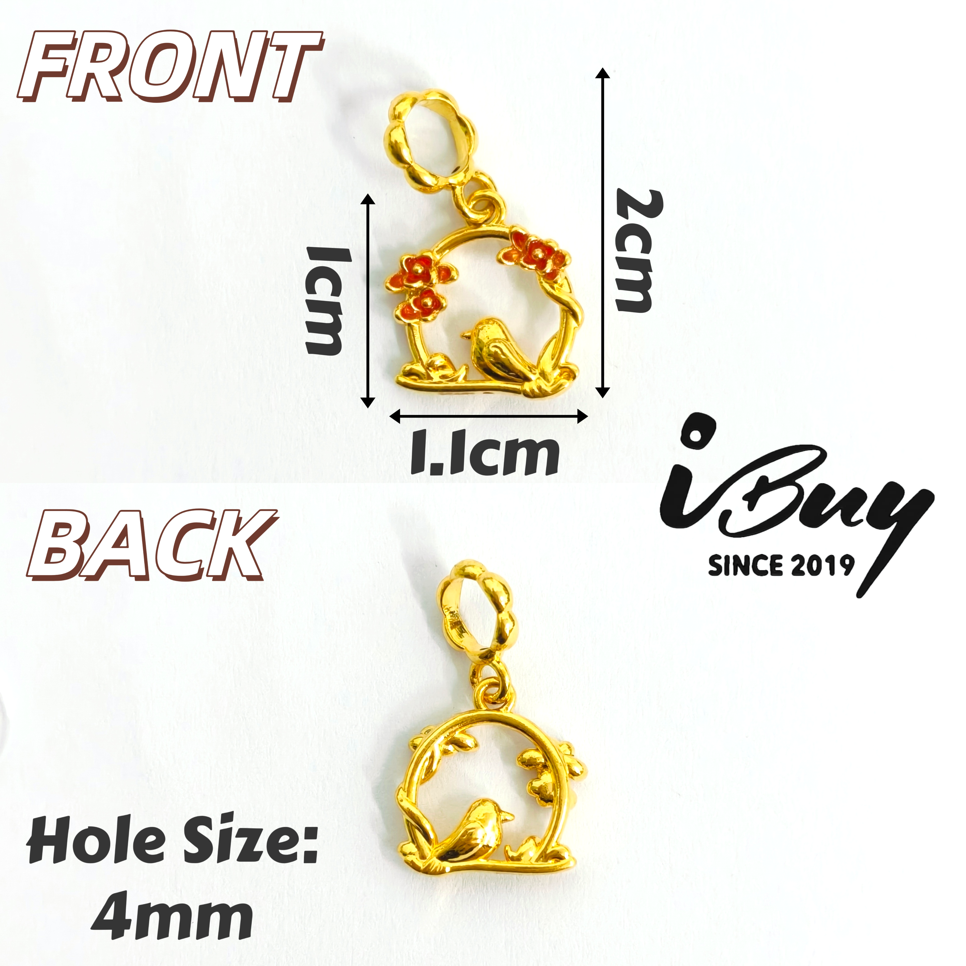 916 HARD GOLD BIRDSONG AND FLORAL FRAGRANCE ORANGE-REN CHARM BEAD 916 硬金 橘红色鸟语花香 串咀
