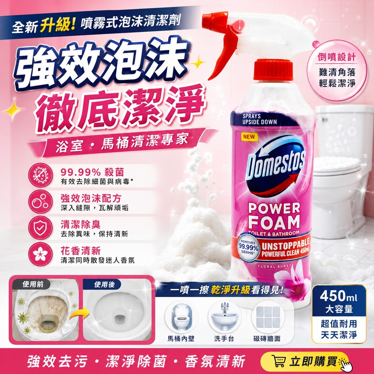  【預訂】Domestos Power 強效泡沫清潔劑 450ml