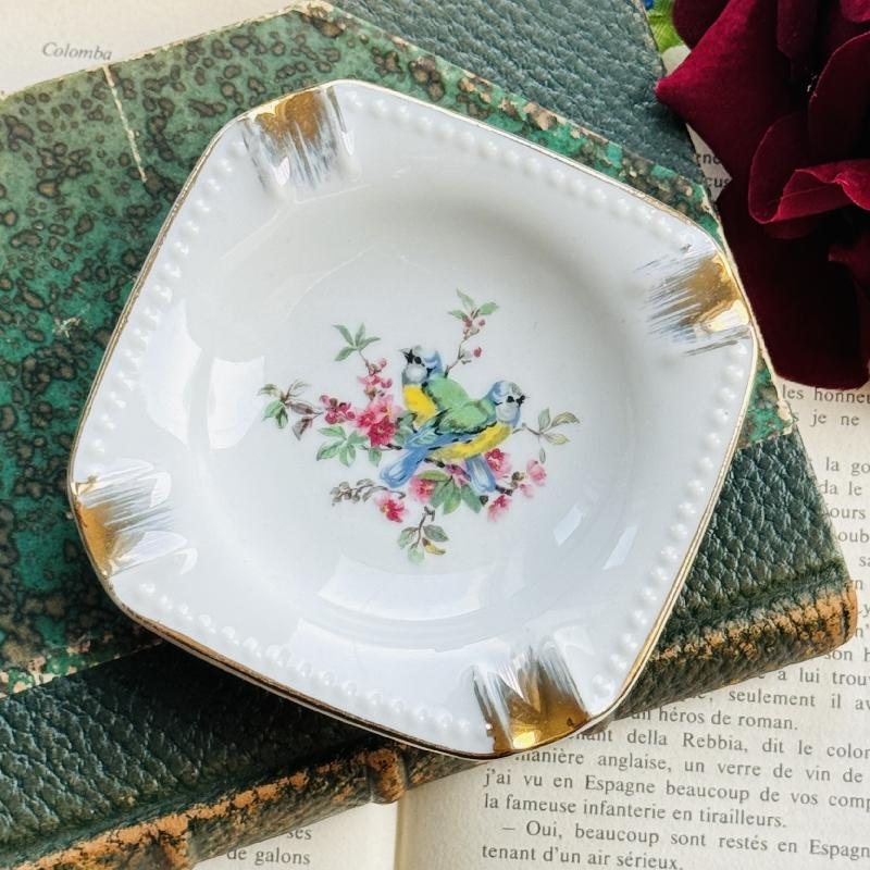 Vintage C.a. 1960-80s Grey-Headed Love Bird Ceramic Ash Tray(MT1468)
