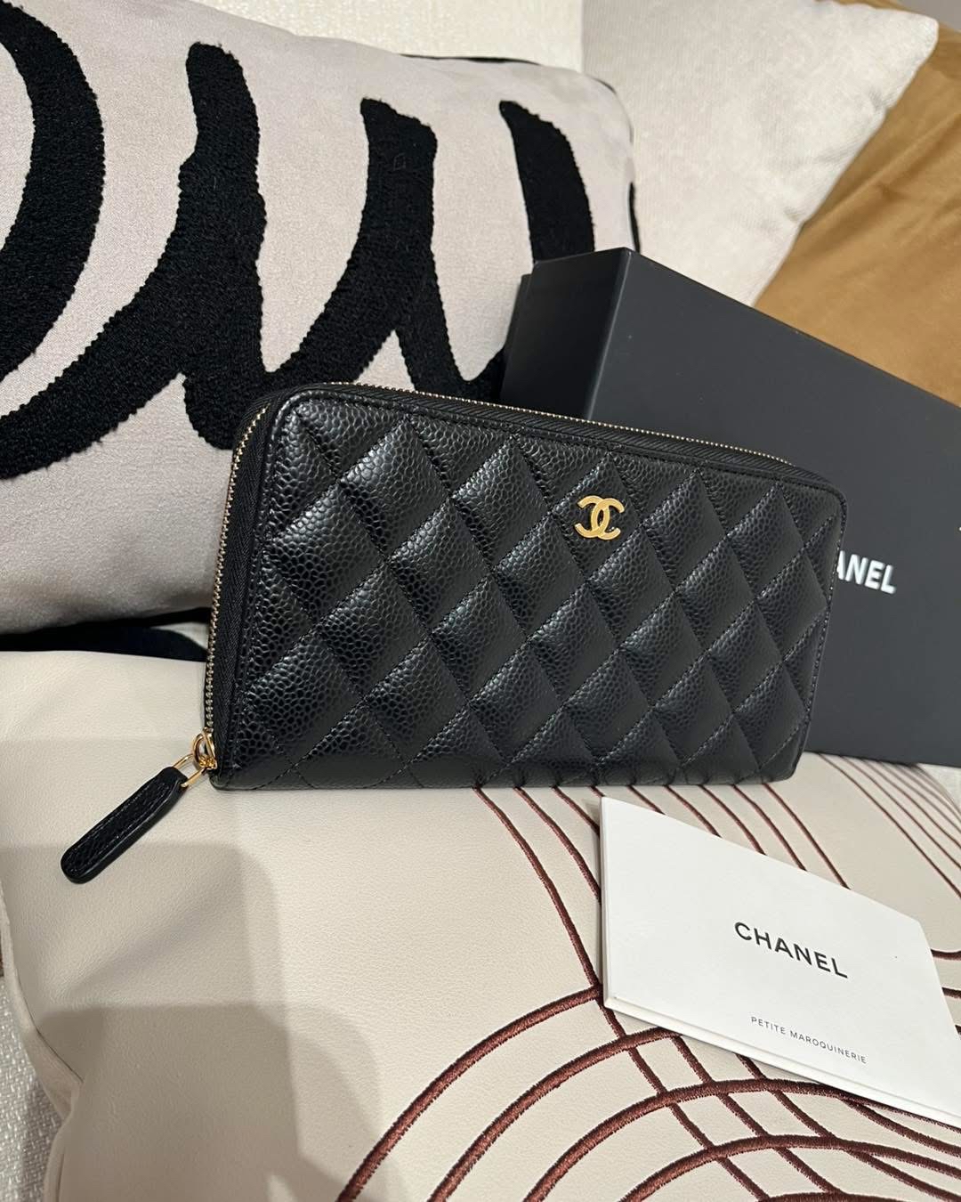 Chanel Zip Long wallet 黑色荔枝牛皮金扣 拉鍊長銀包 100%Authentic,98%new ✅chip✅防塵袋✅box
