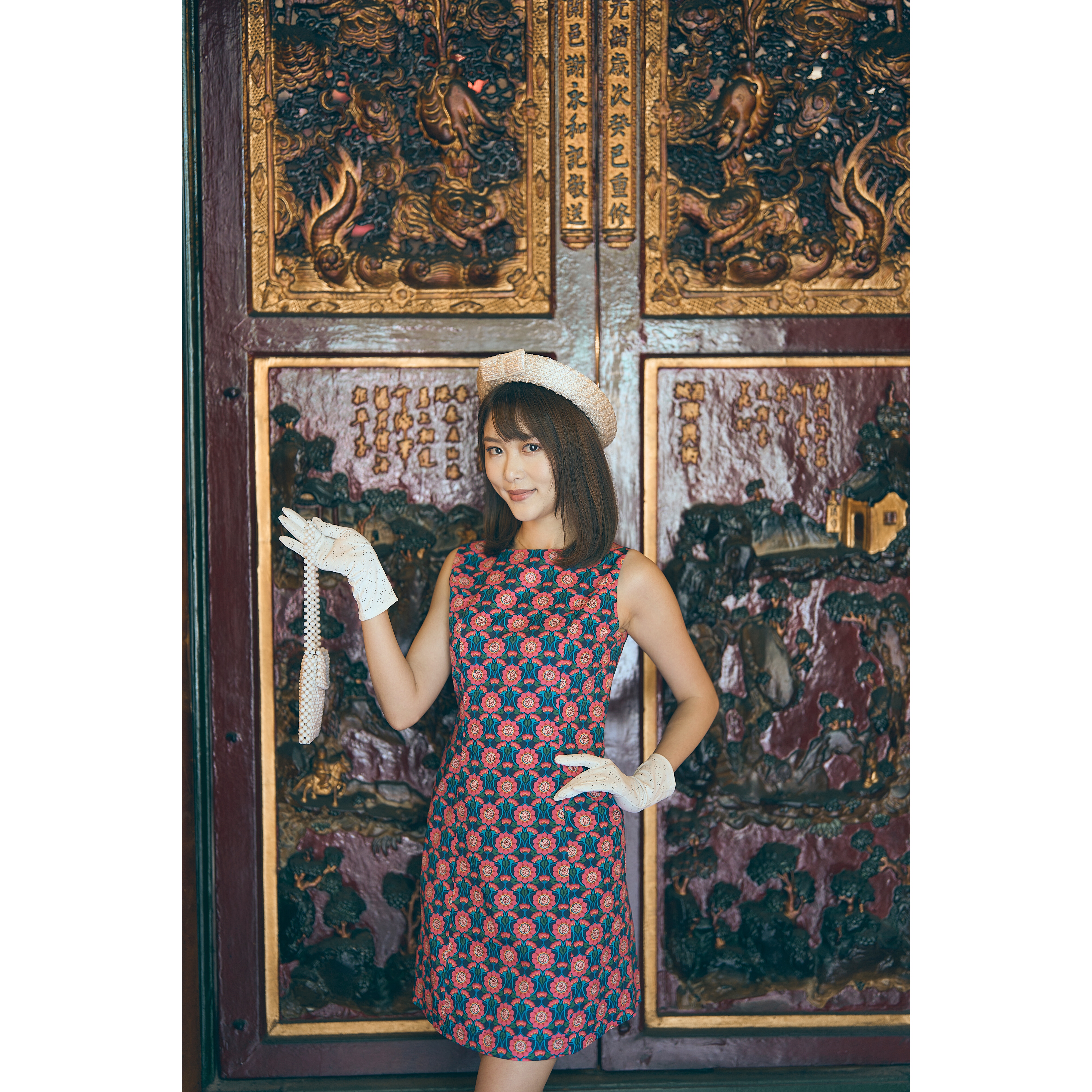 (Ready Made) 100% Organic Cotton 60s Style Floral Pattern A-Line Shift Dress(FM167)