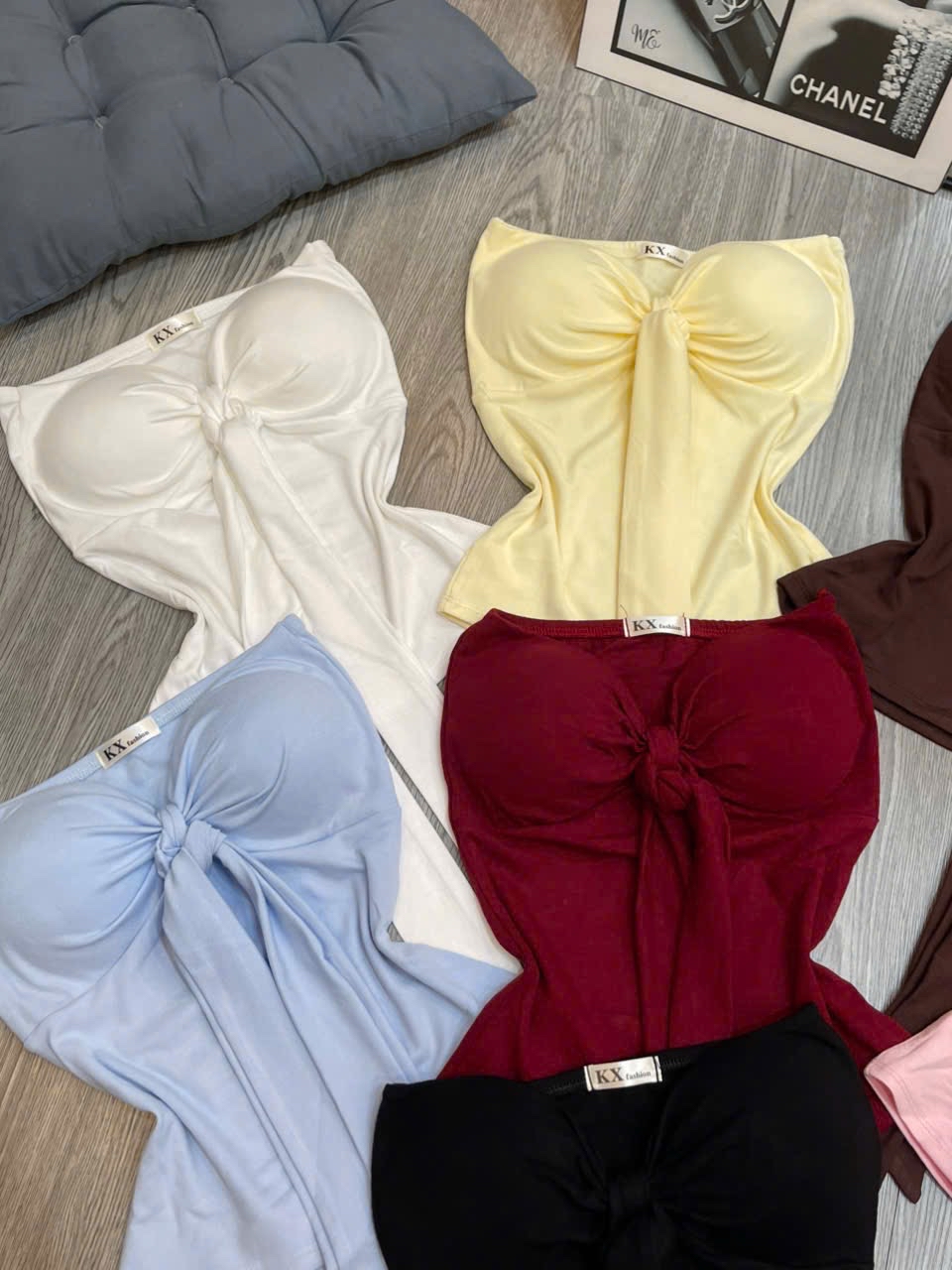 優雅黑色緞帶繫帶抹胸上衣