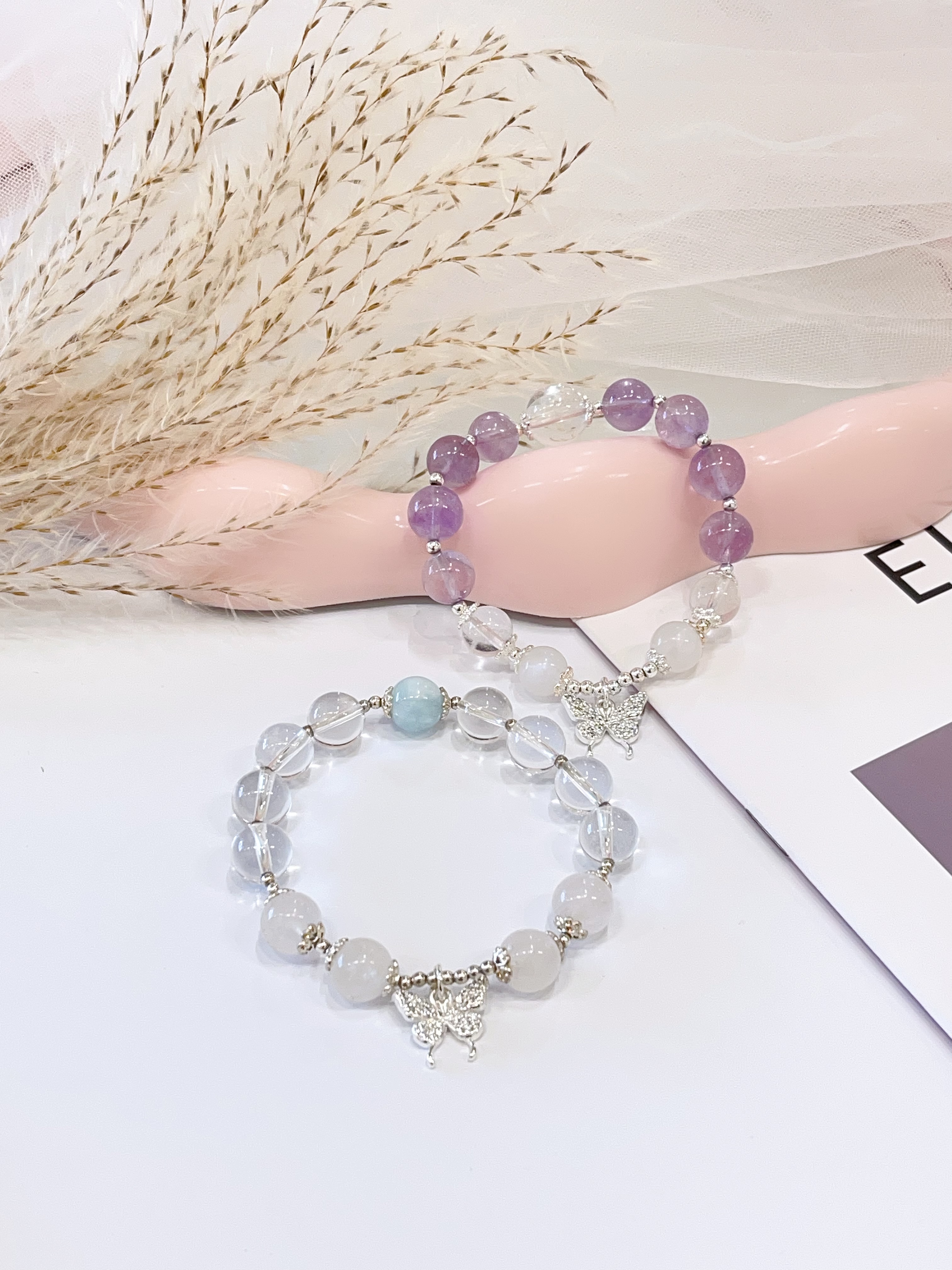 💜 薰衣草紫水晶 × 白水晶 × 海蓝宝手串 Lavender Amethyst, Clear Quartz & Aquamarine | 10mm