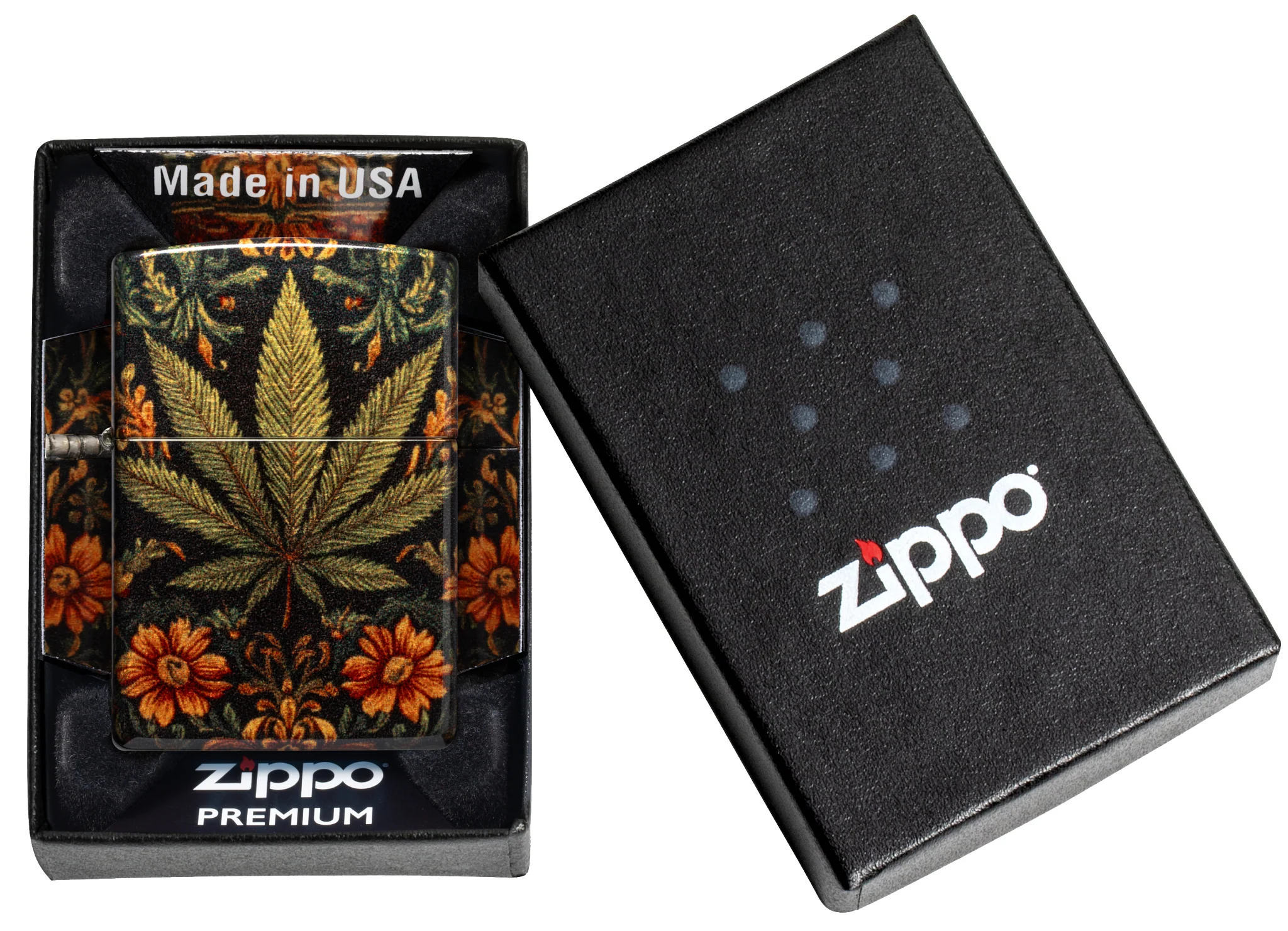美國製造 | Zippo指定經銷商 Zippo Lighter 大麻葉和花設計 打火機 Cannabis Tapestry Leaf and FLower Design Lighter 47139