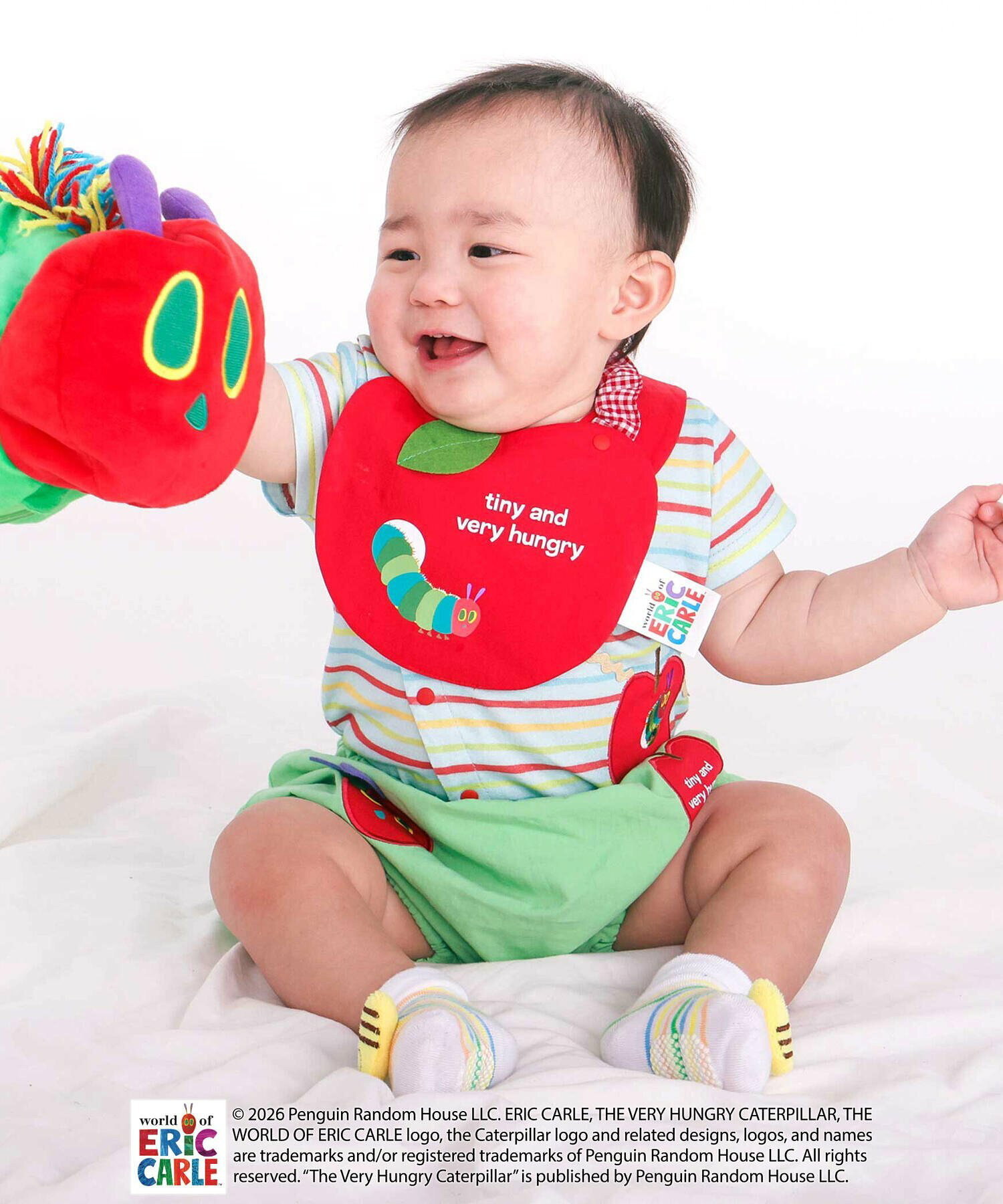 🇯🇵預訂 日本直送🇯🇵好餓的毛毛蟲兩色純色格紋蘋果造型圍兜