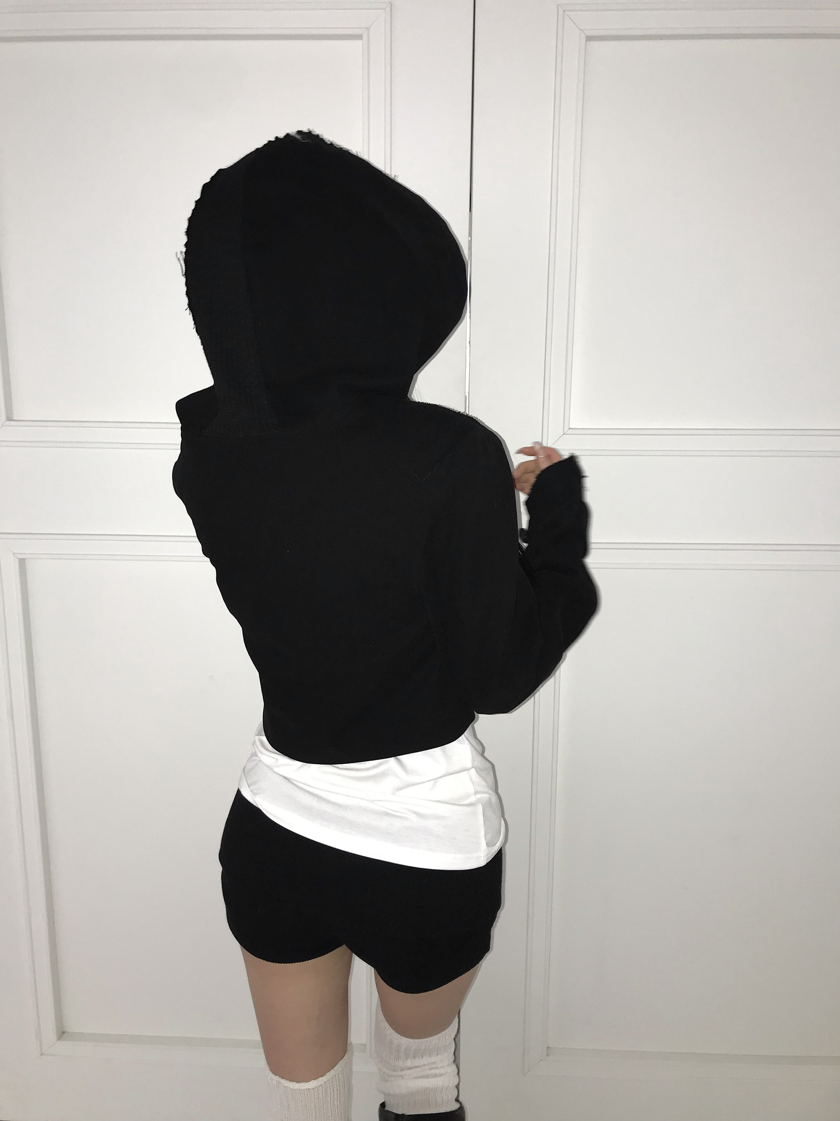 Asymmetric Raw-Edge Hooded Cropped Jacket