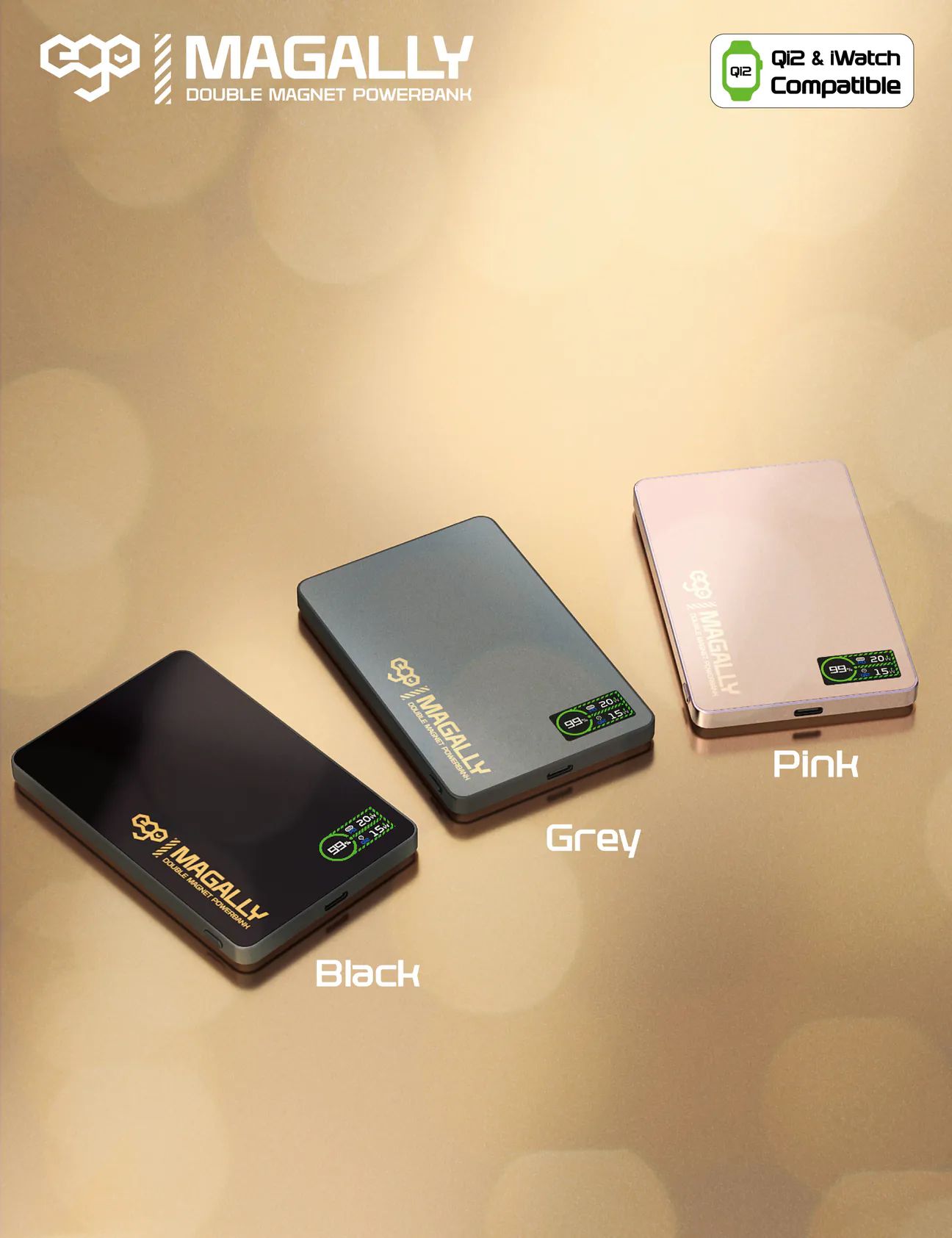 EGO Magally 5000mAh 雙面磁吸無線充電移動電源，兼容 Qi2 和 iWatch