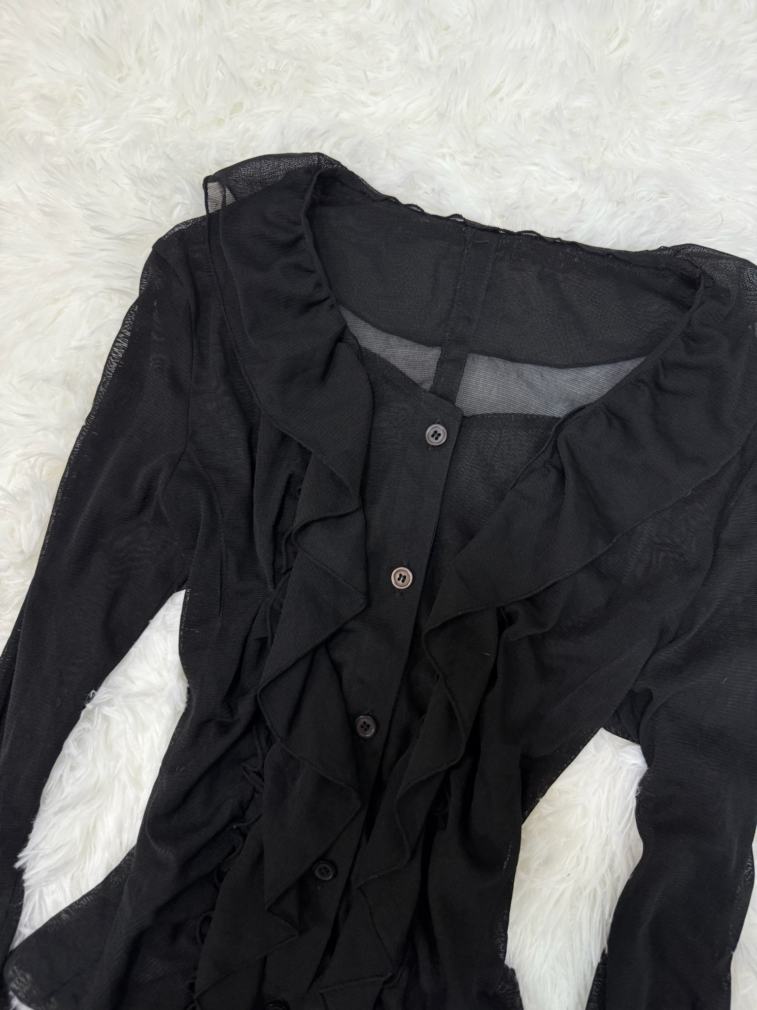 Gothic Sheer Ruffle Button-Down Blouse