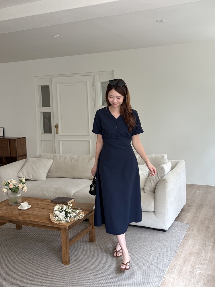 Evie Front Button Dress (Navy)