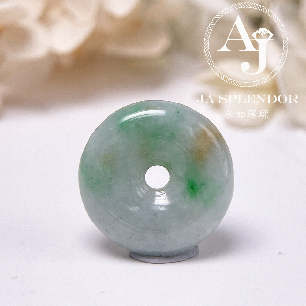 JN-3140 天然翡翠A玉 白底青灑金平安扣