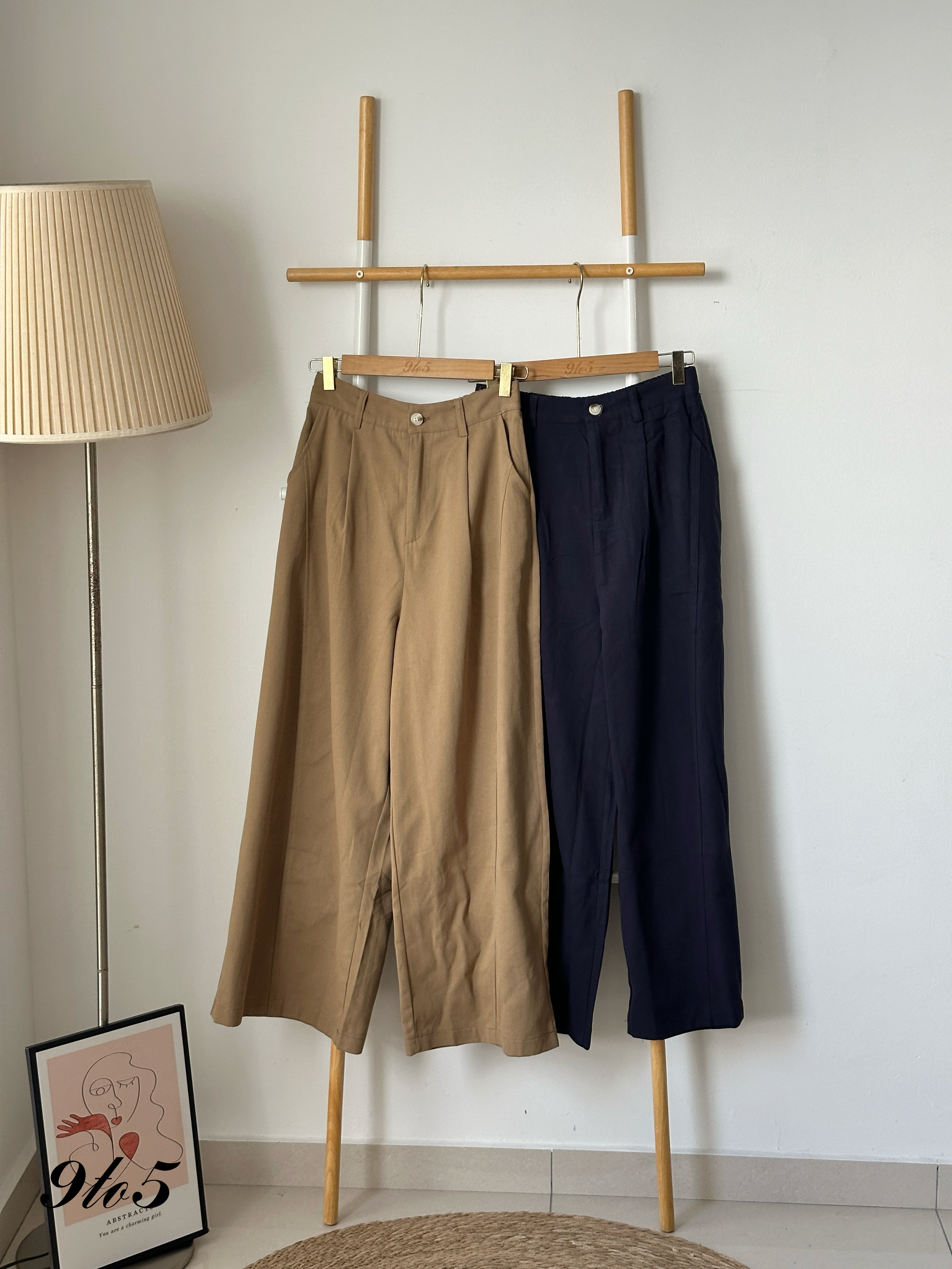S1859 Wide Leg Long Pants - Blue & Khaki