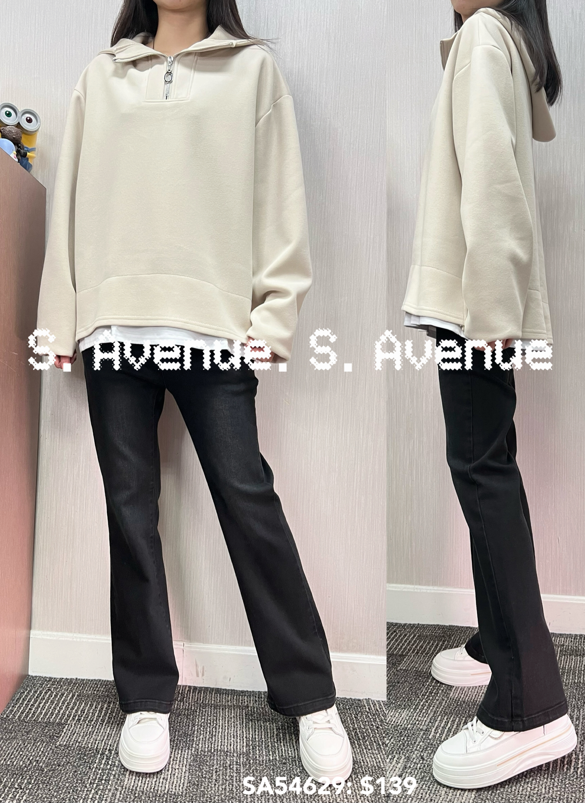 SA54629: 長袖領拉錬假兩件