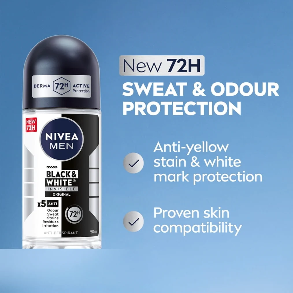 NIVEA FOR MEN Deodorant Roll On 50ml Black And White Invisible Original