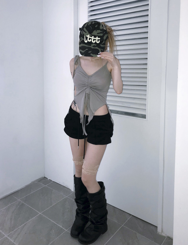 V-Neck Studded Ruched Crop Top
