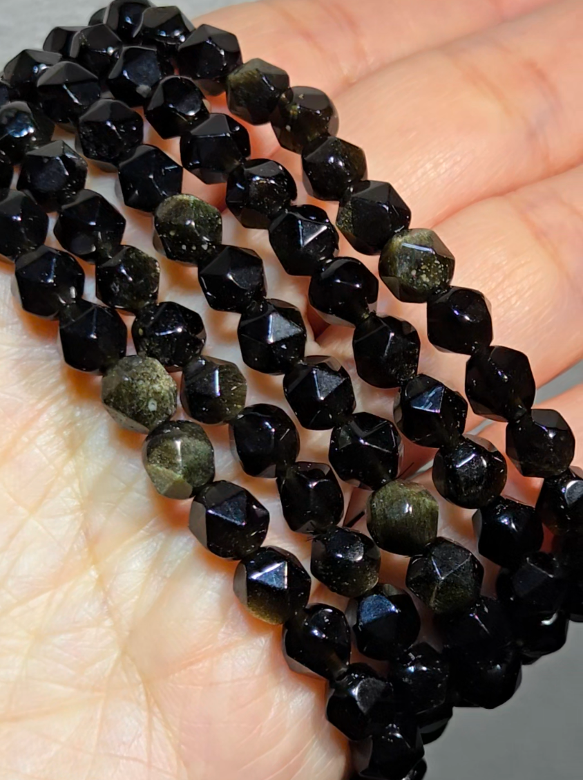 Faceted 6.2mm golden obsidian bracelets - JW74