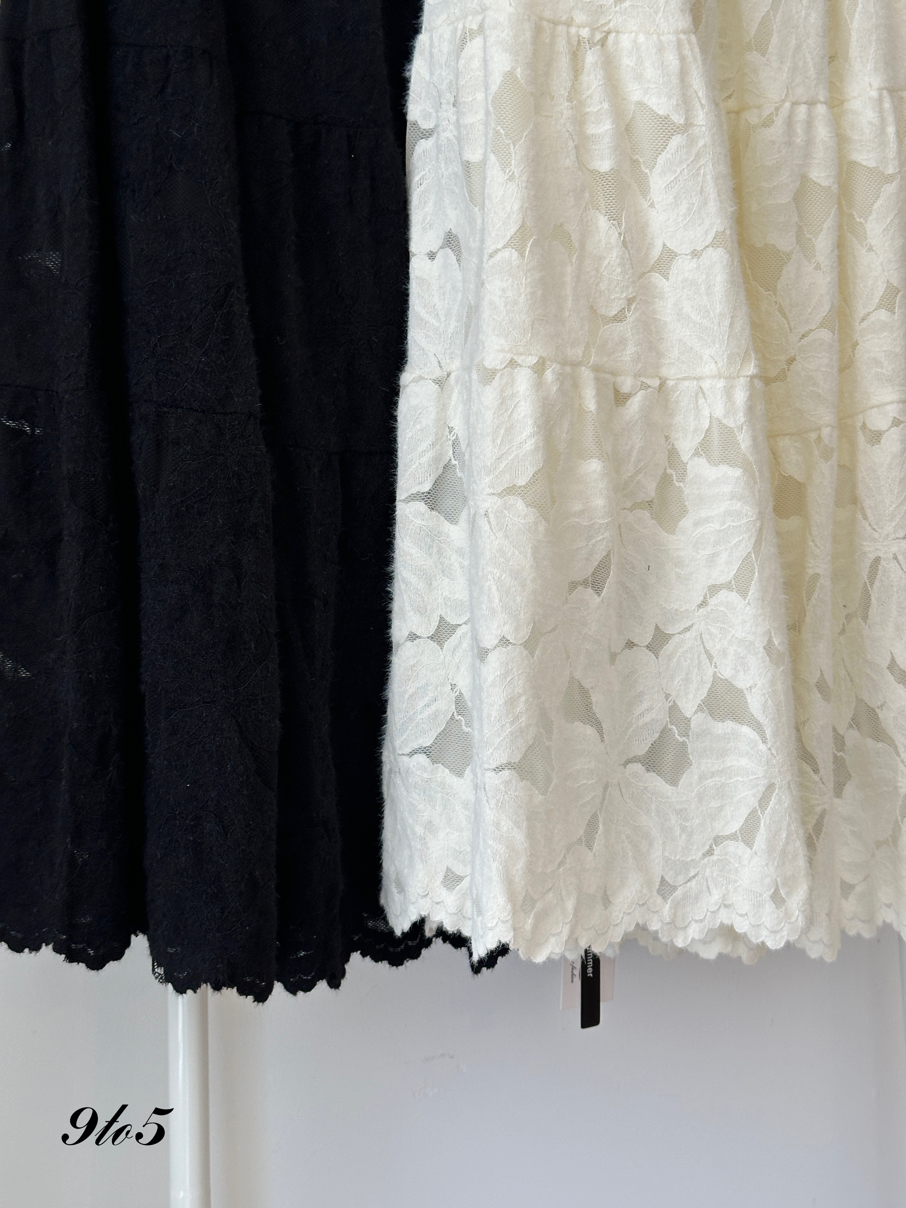 S1782 Floral Layered Skirt - Black & White