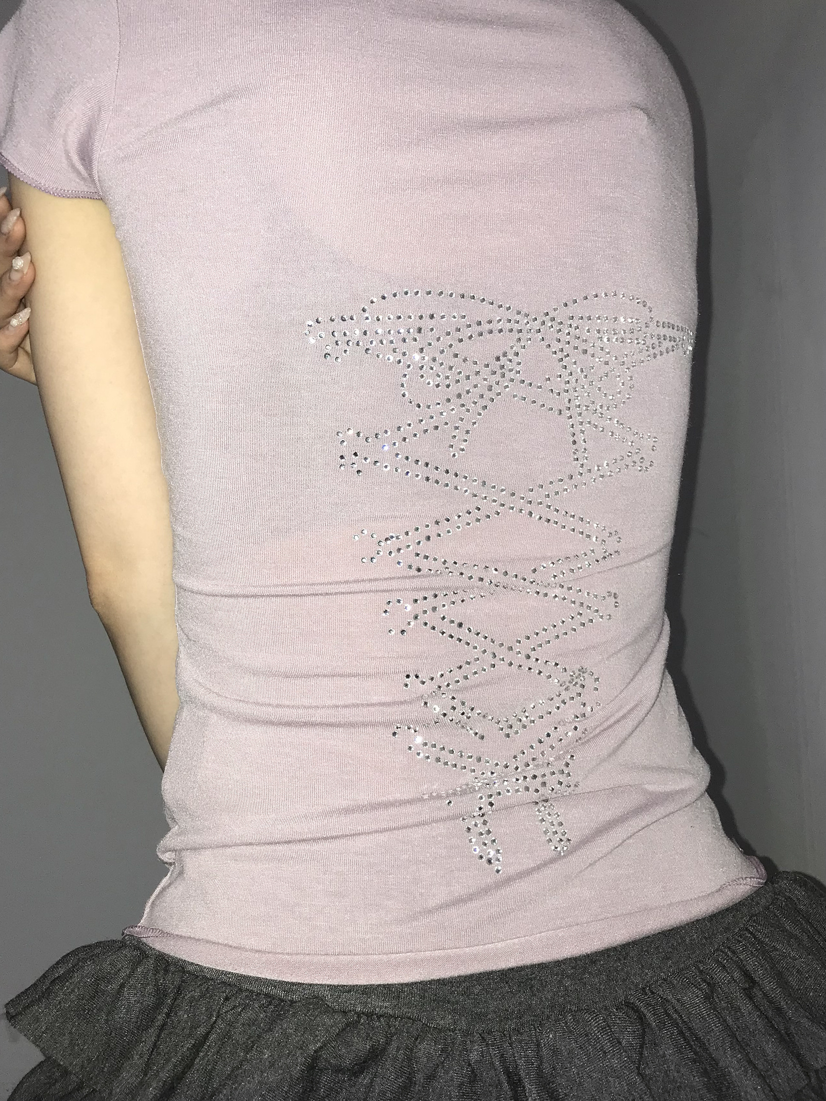 Rhinestone Lace-up Fitted Tee