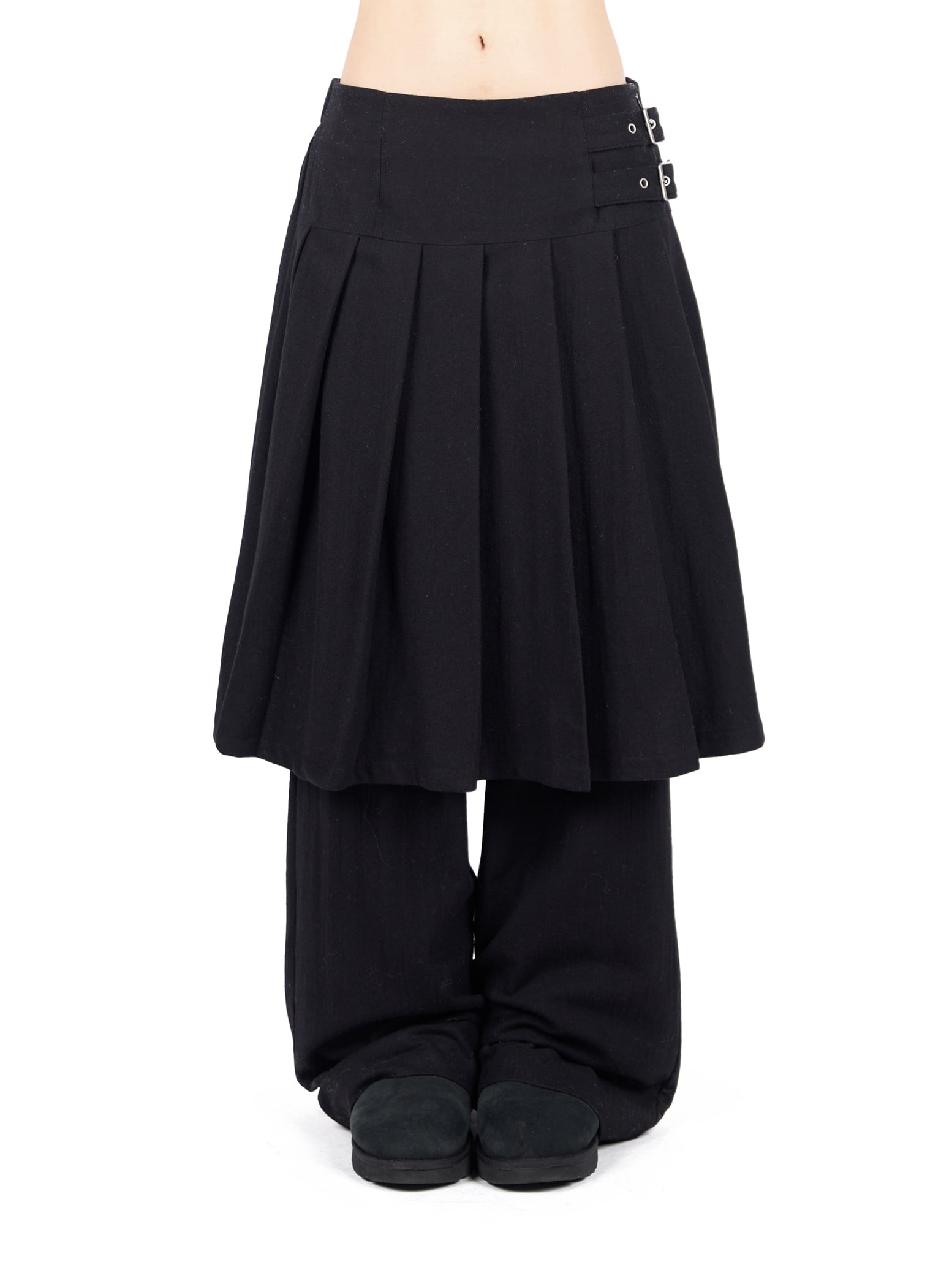 Pleated Layered Buckle Skirt Pants