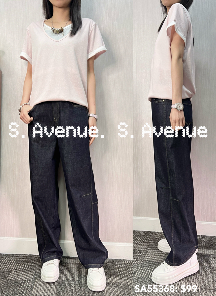 SA55368: 短袖V領淨色假兩件tee