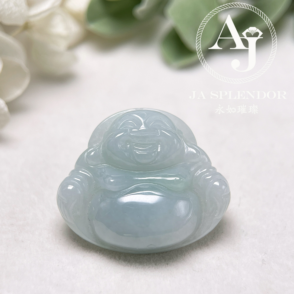 JN-1031 天然翡翠A玉 晴綠大肚笑佛吊墜
