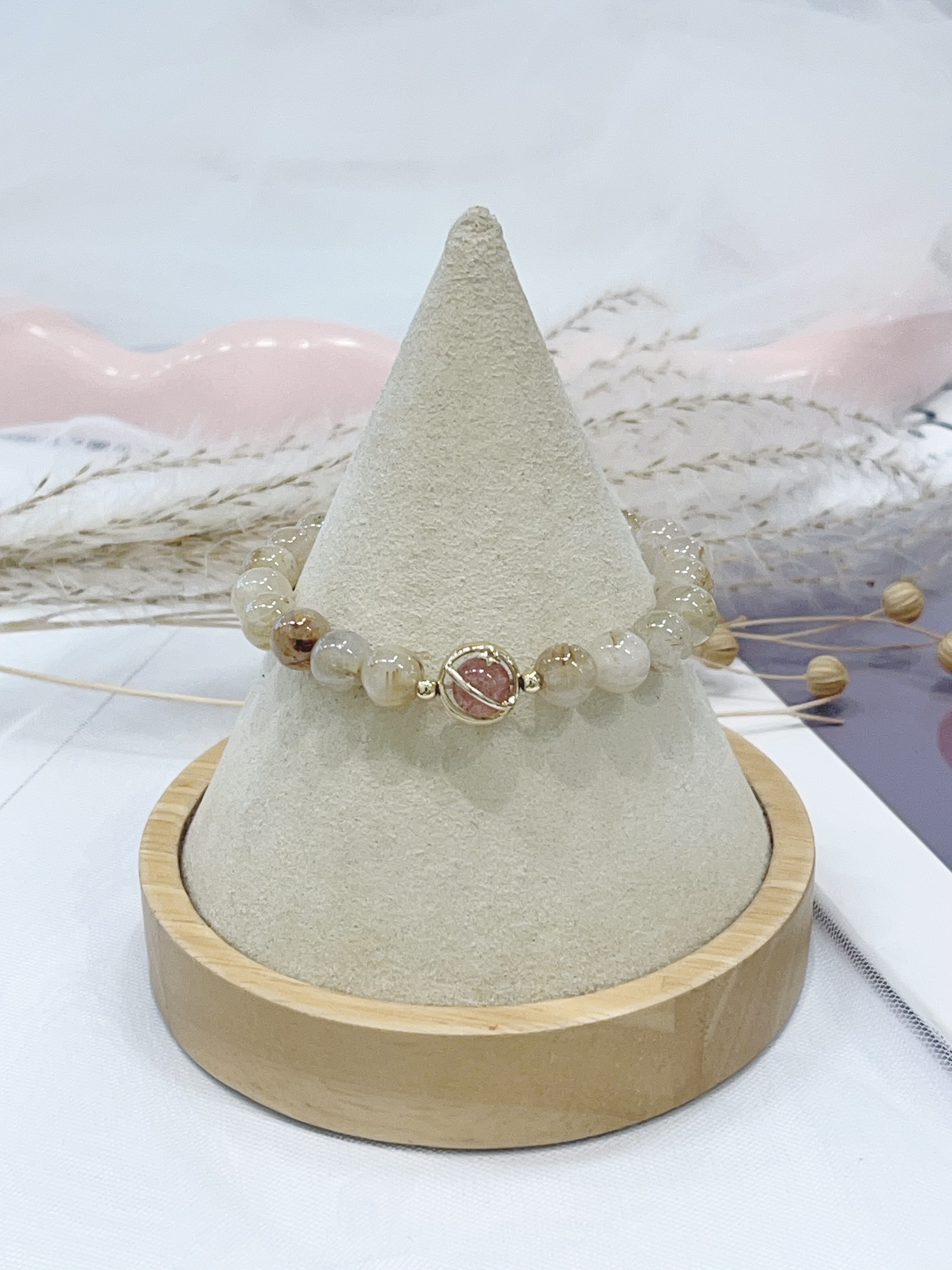 🍓 草莓晶 × 金发晶手串 Strawberry Quartz & Golden Rutilated Quartz | 8mm