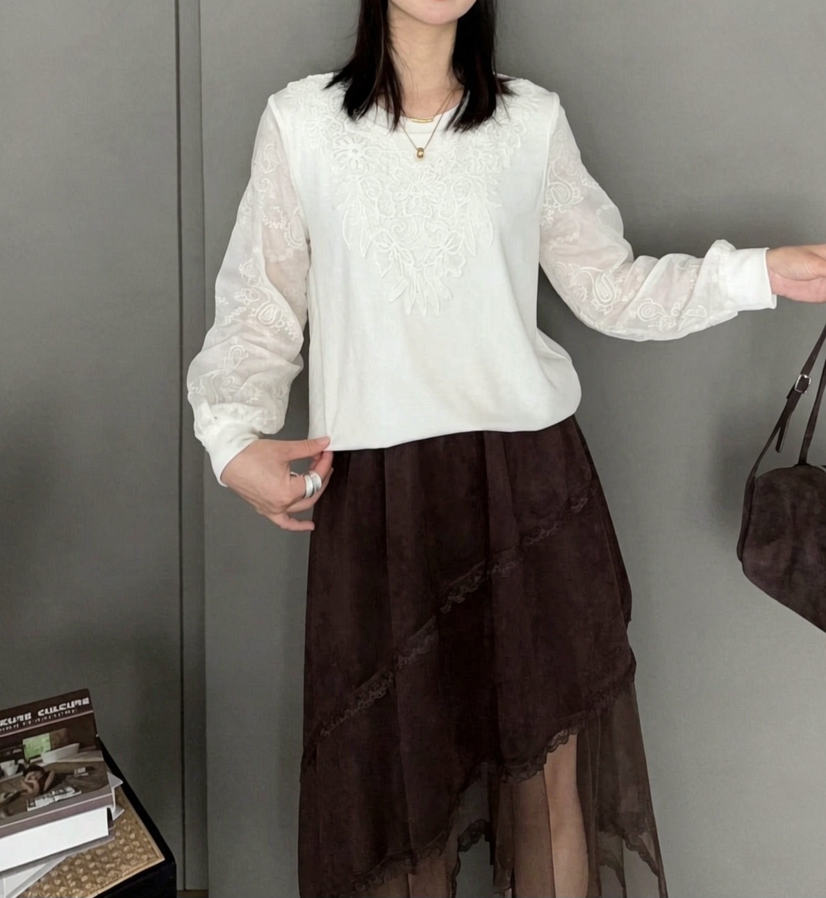 棉料蕾絲刺綉上衣(M38~40寸胸/L40~42寸胸/XL42~44寸胸)