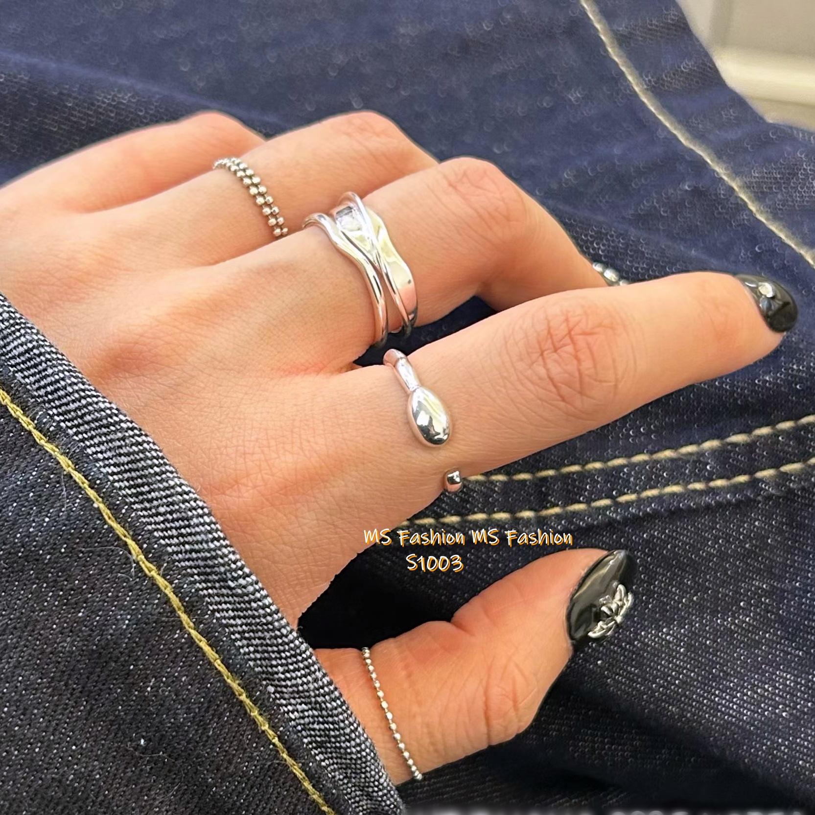 S1003 韓國🇰🇷S925純銀銀豆前開口戒指