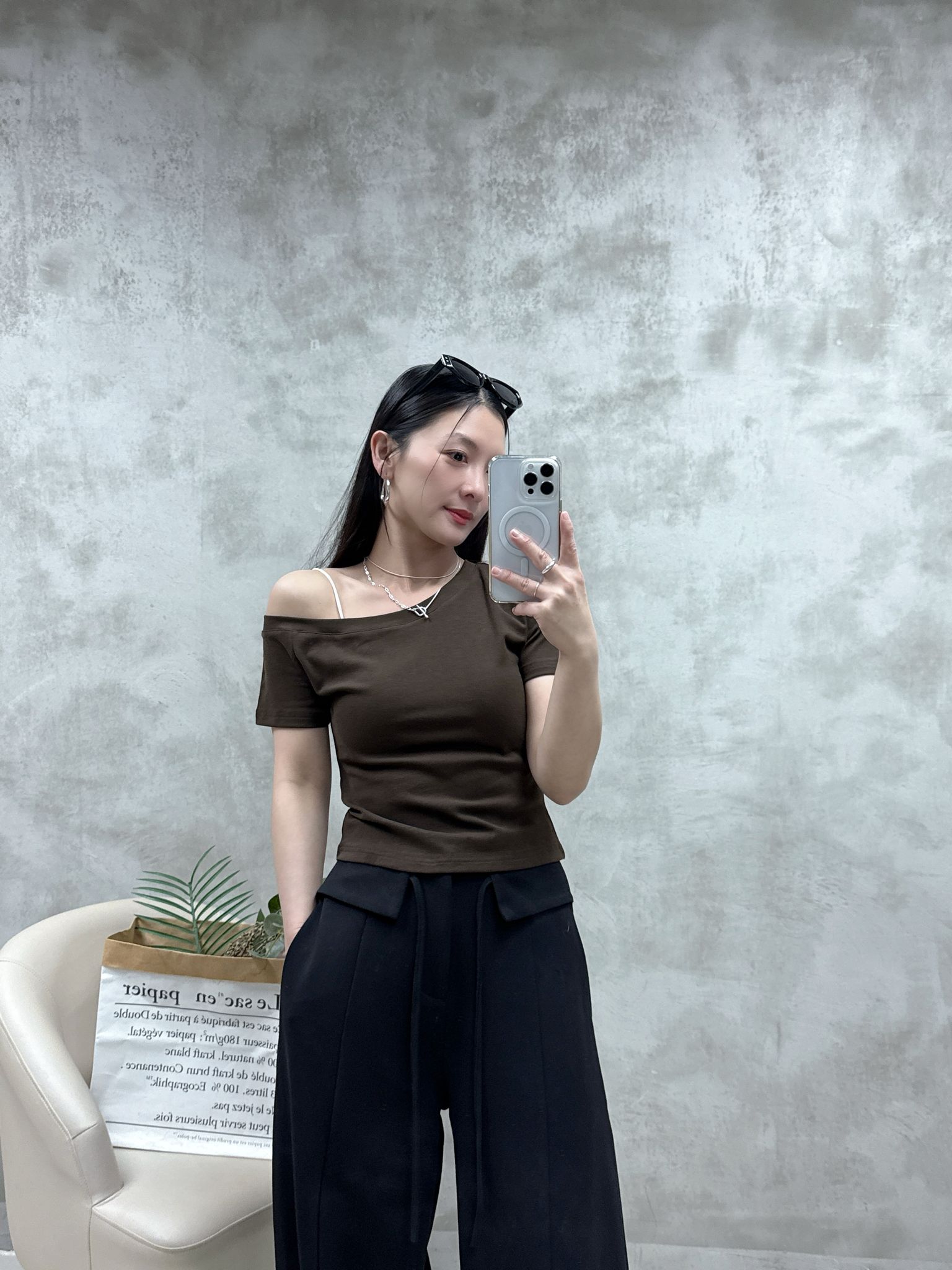 A11 單邊露膊棉質Top