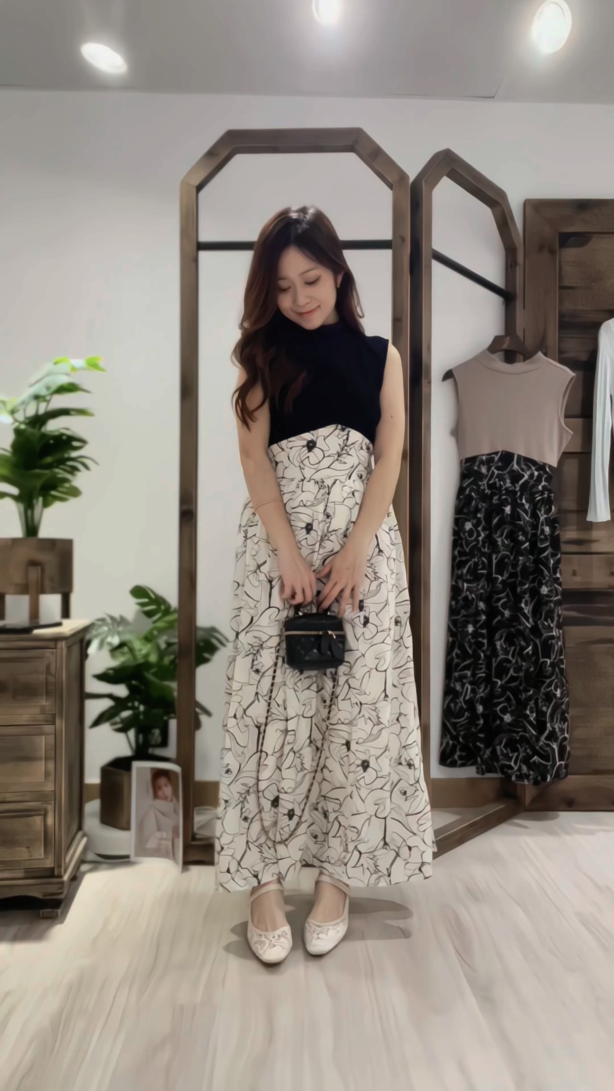 懶人必購👒假兩件花卉拼色洋裝裙(JP)[黑色]362411