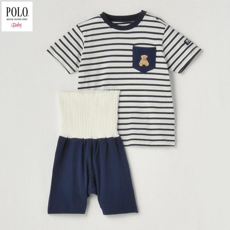 🇯🇵限量預訂 日本直送🇯🇵Polo Baby兩色小熊刺繡口袋間條短袖包腹家居服上下套裝