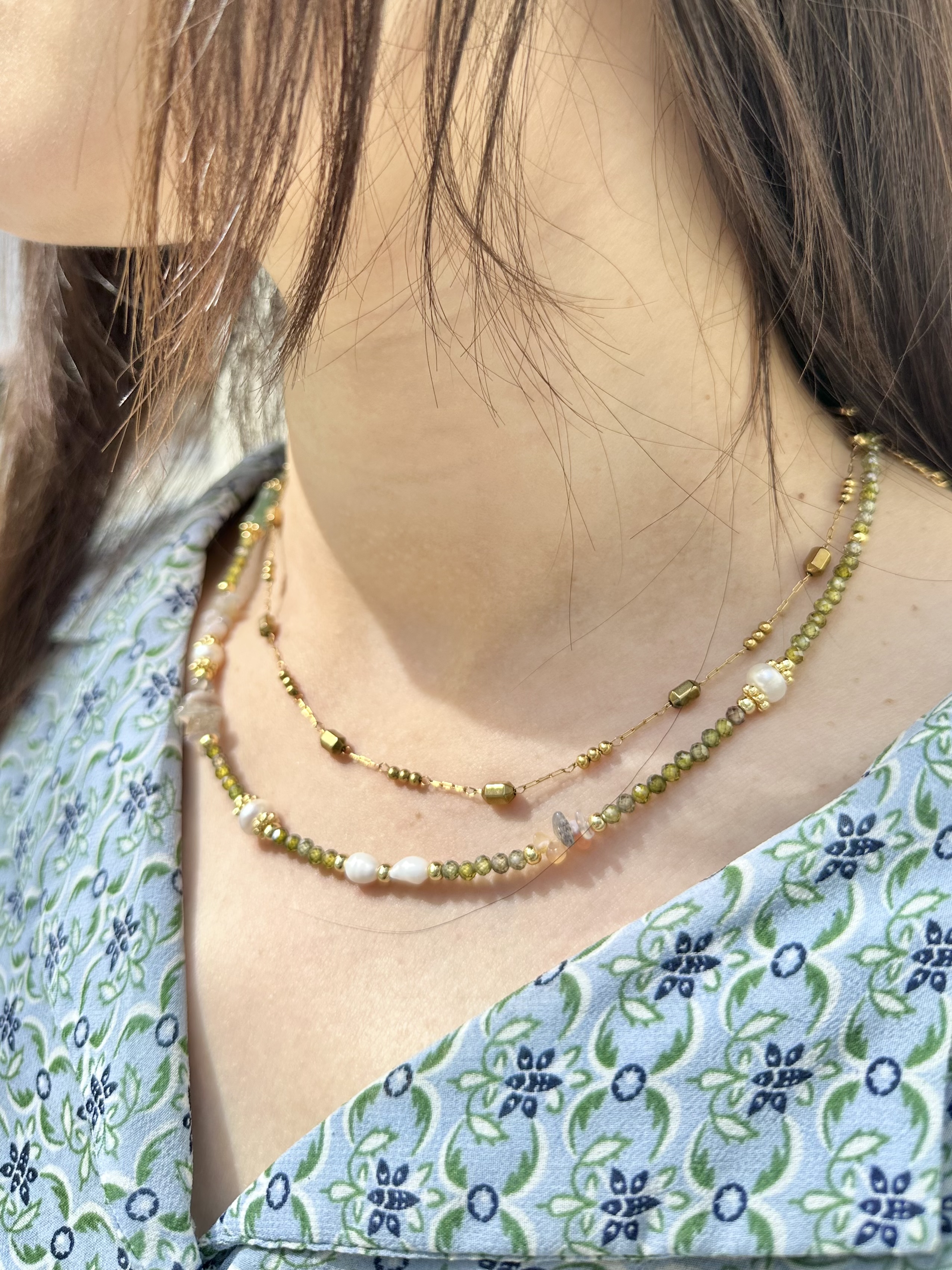 Green stone stainless necklace