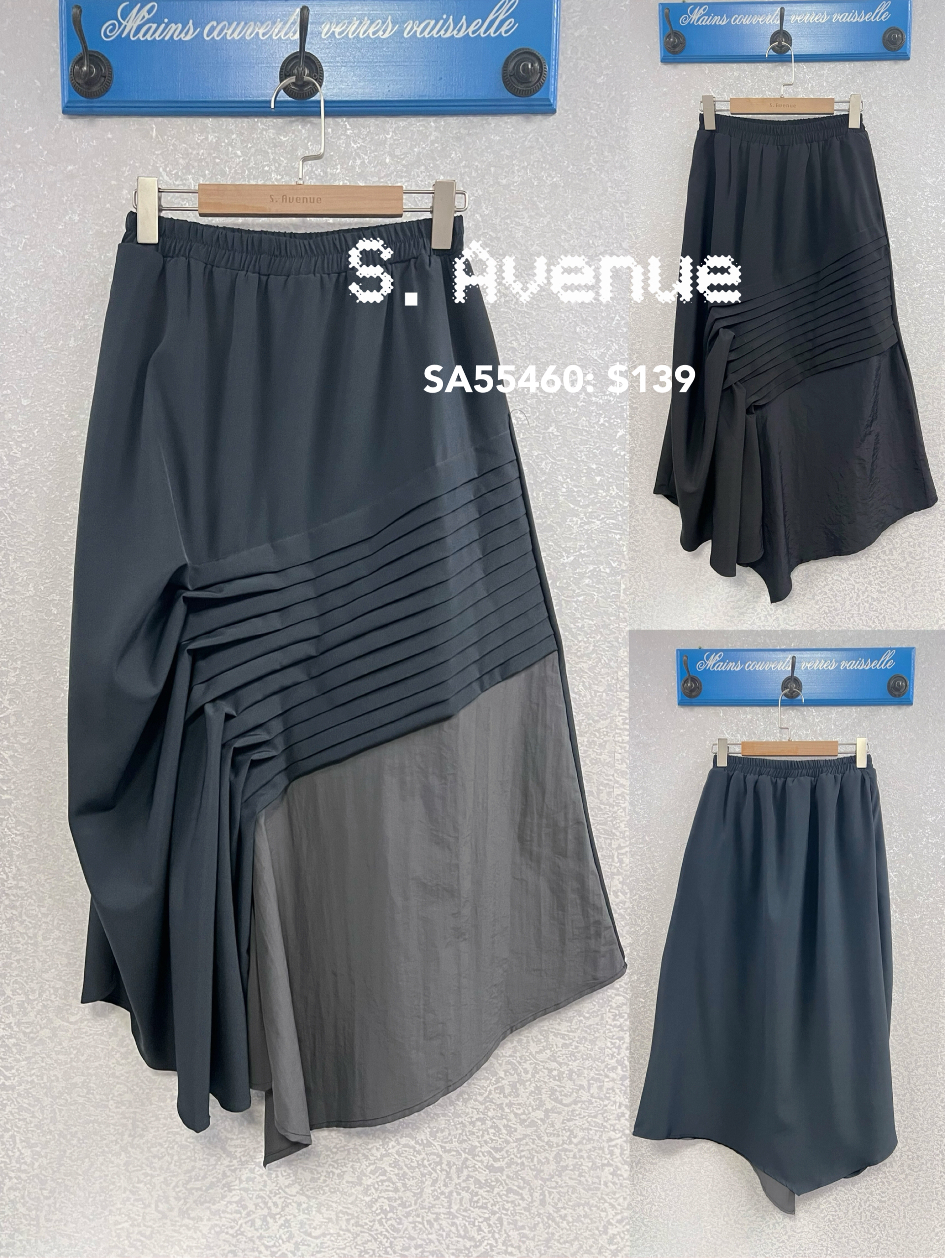 SA55460: 橡筋腰側壓撍不規則長裙