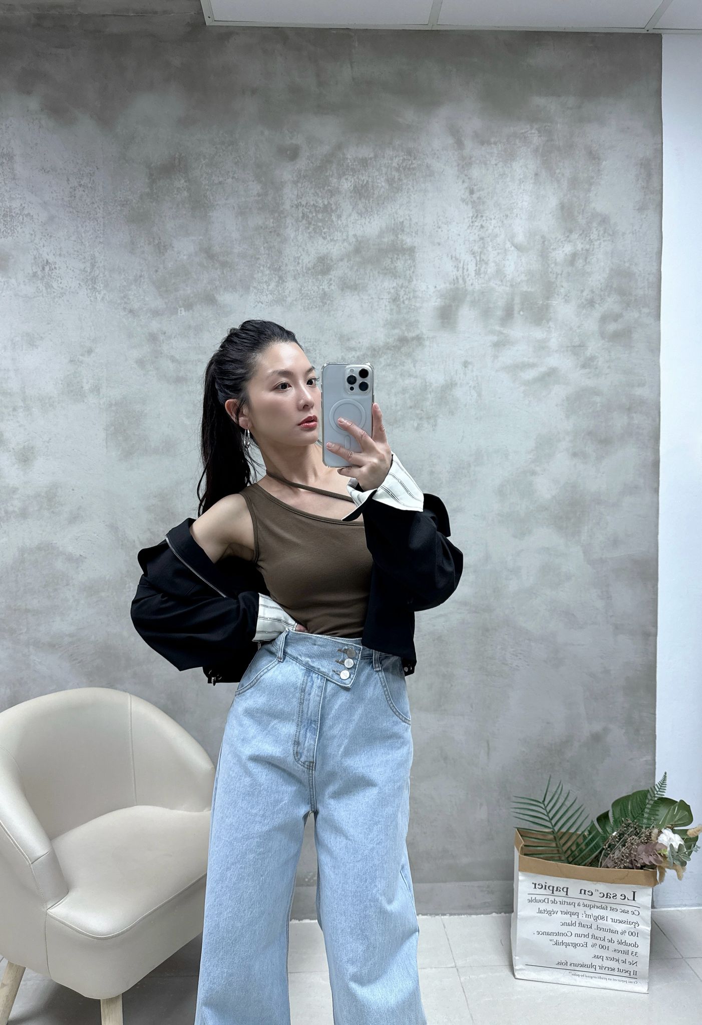 條子䄂束腰恤衫棉外套