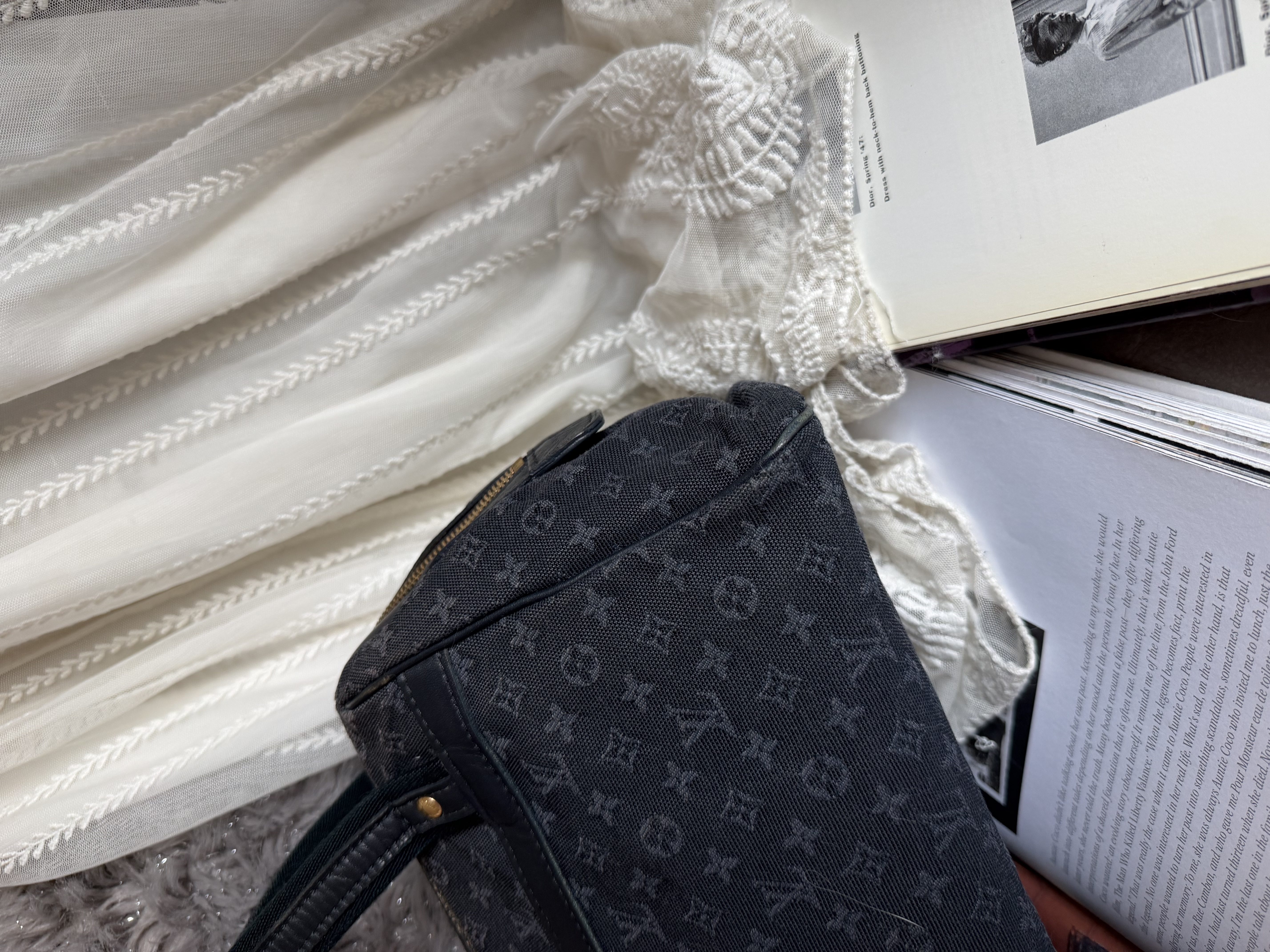 Vintage louis vuitton navy denim Monogram Mini Lin Josephine PM 