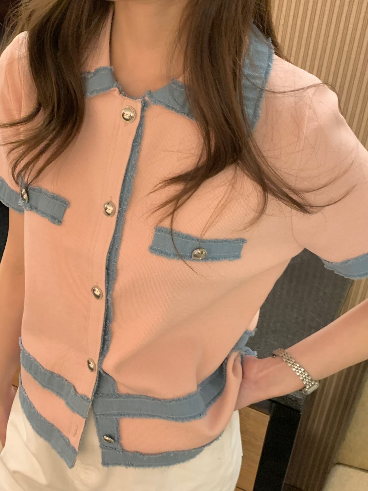 CT7 拼牛仔小香風外套