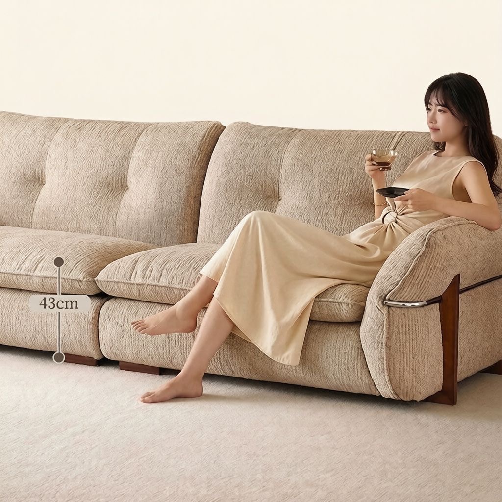 中古風雪尼爾家居客廳可全拆洗高級實木直排梳化 高質感Sofa