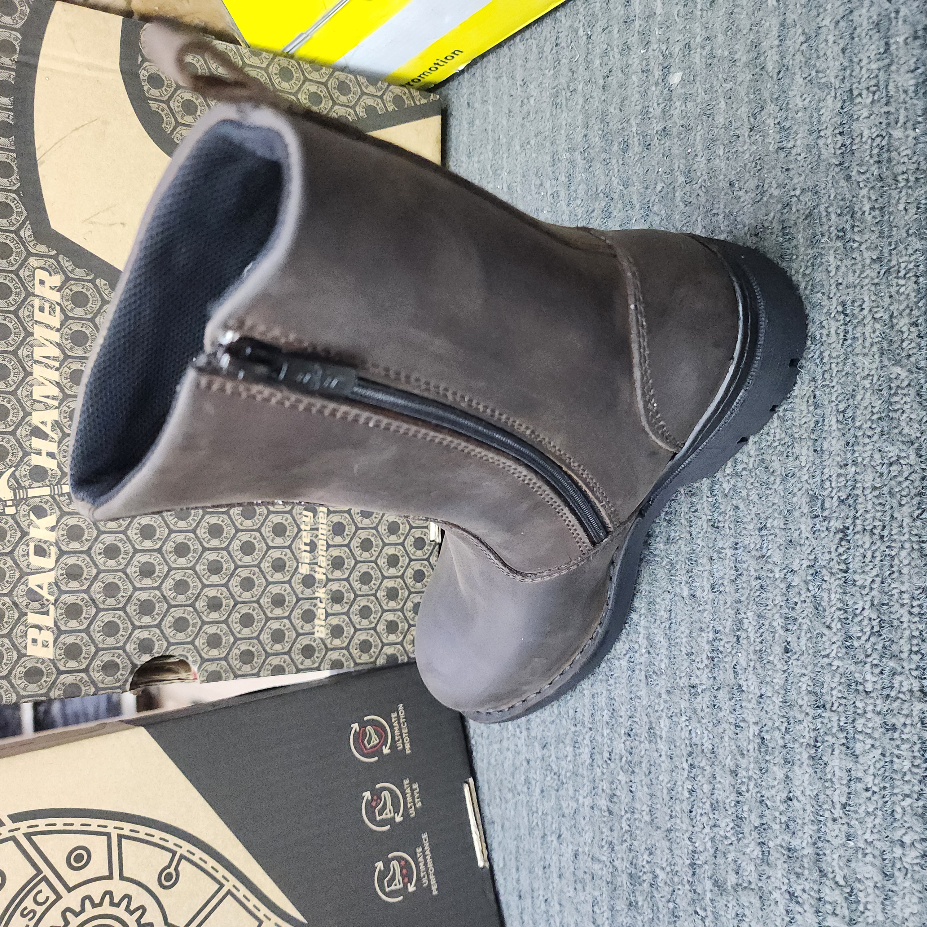 BLACK HAMMER 4665 HIGH CUT ZIP BROWN SAFETY SHOES STEEL TOE LEATHER Kasut Keselamatan